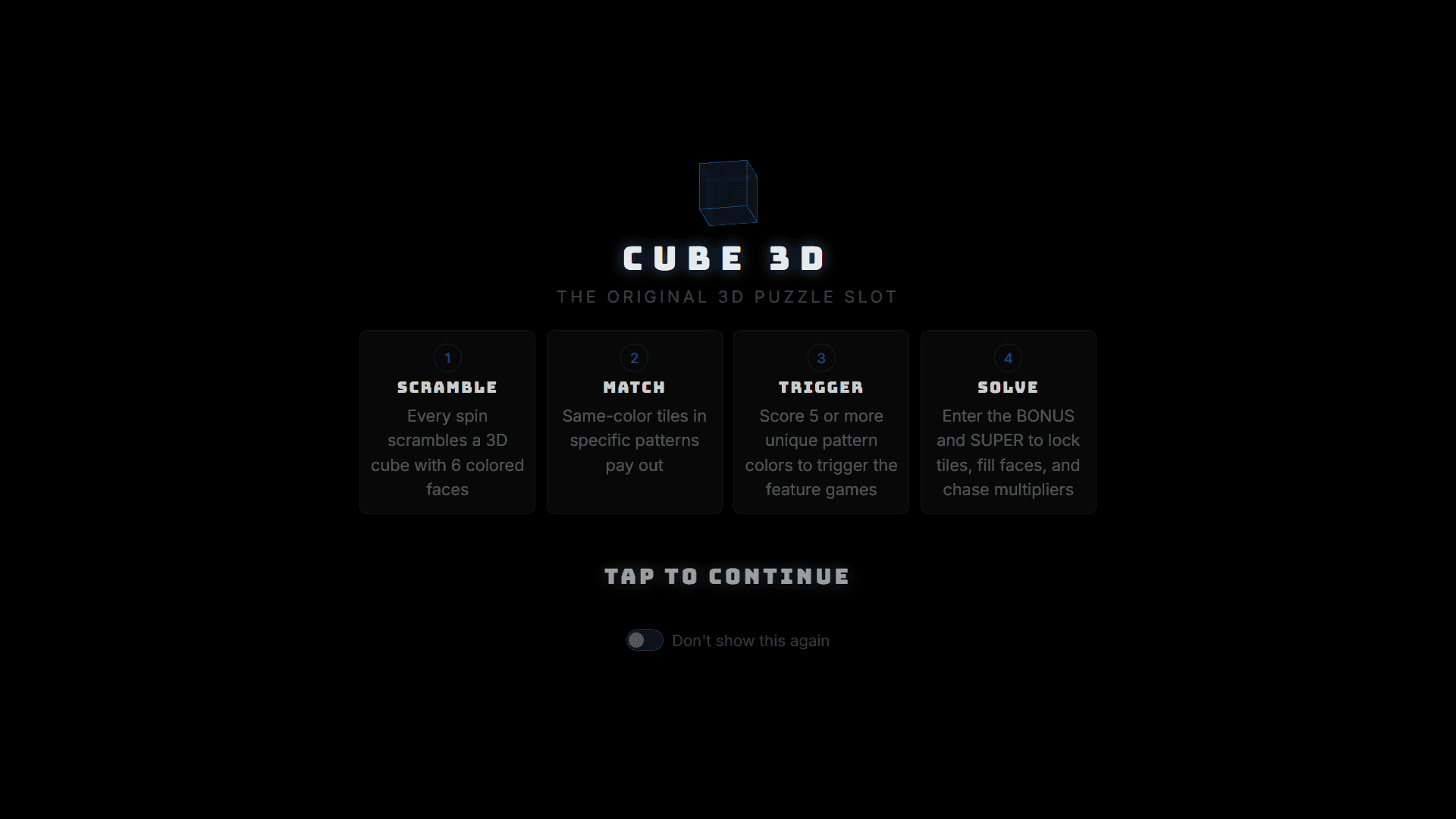 Cube 3D slot intro screen