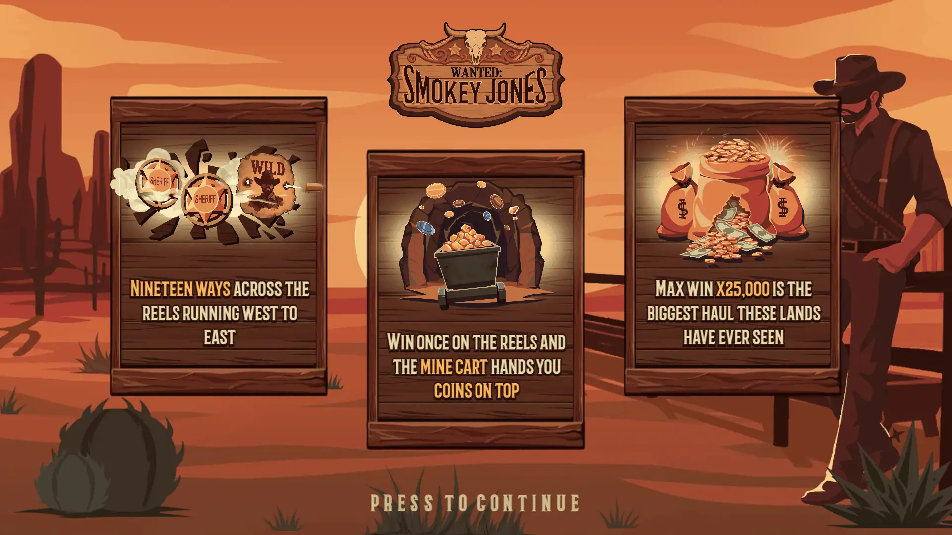 Wanted: Smokey Jones slot intro screen