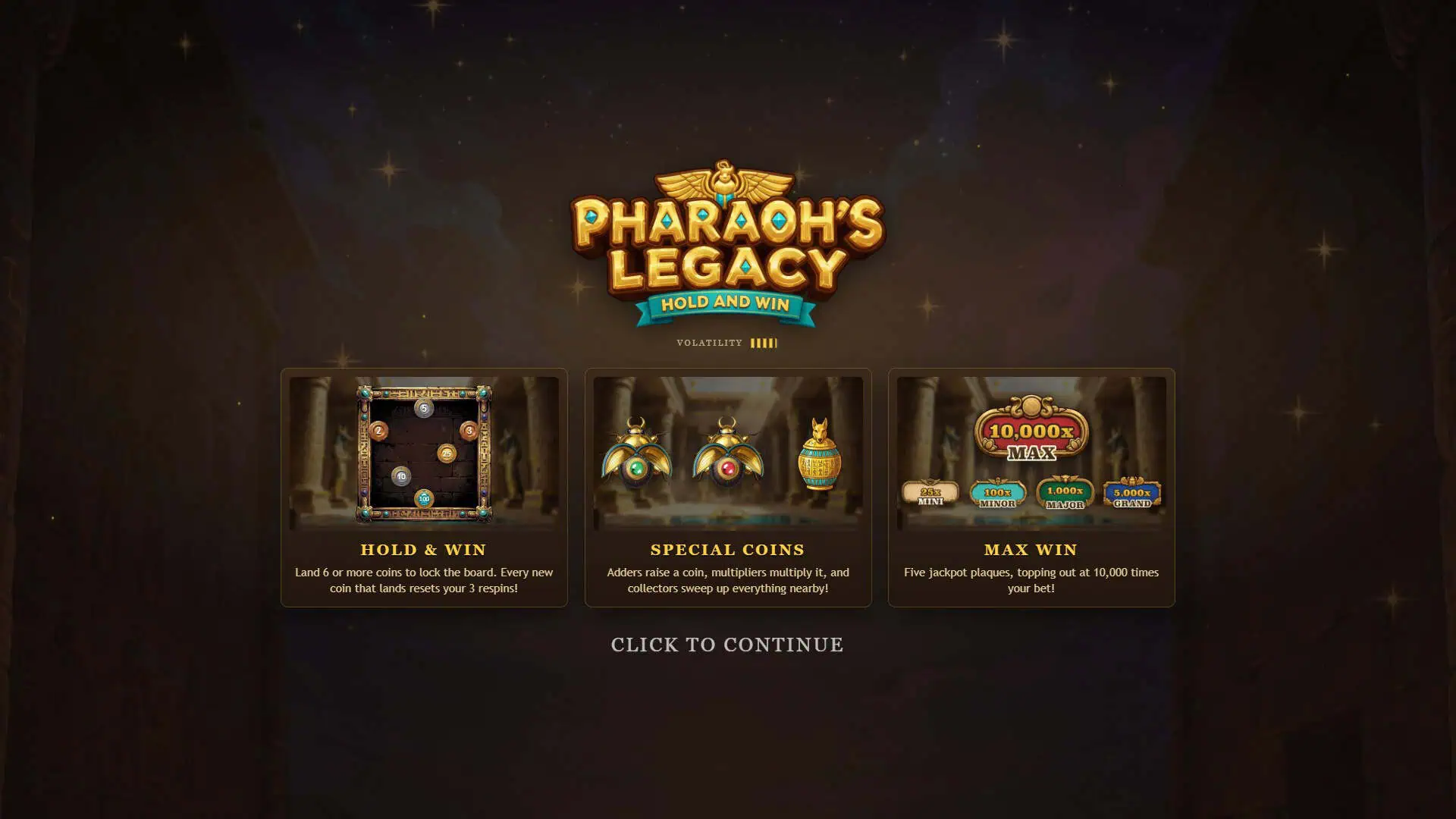 Pharaoh Legacy slot intro screen