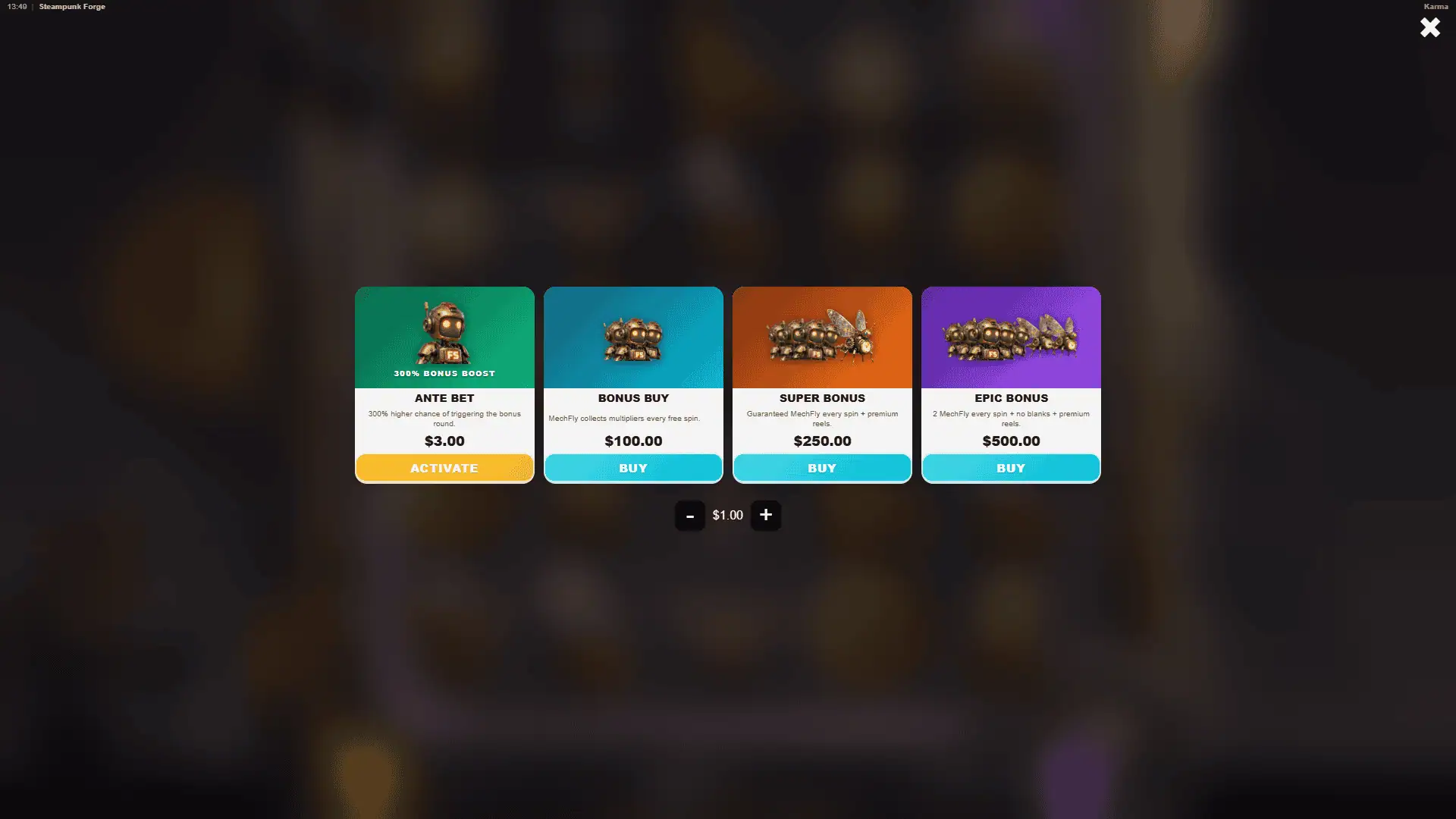 SteamPunk Forge bonus buy menu