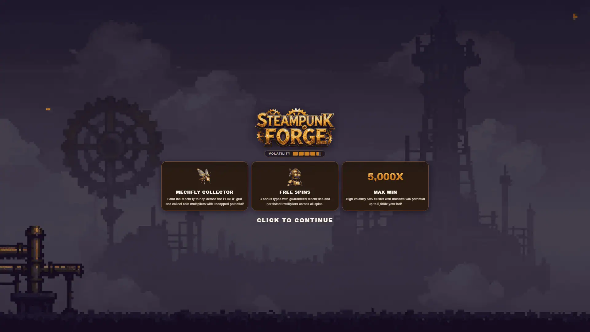 SteamPunk Forge slot intro screen