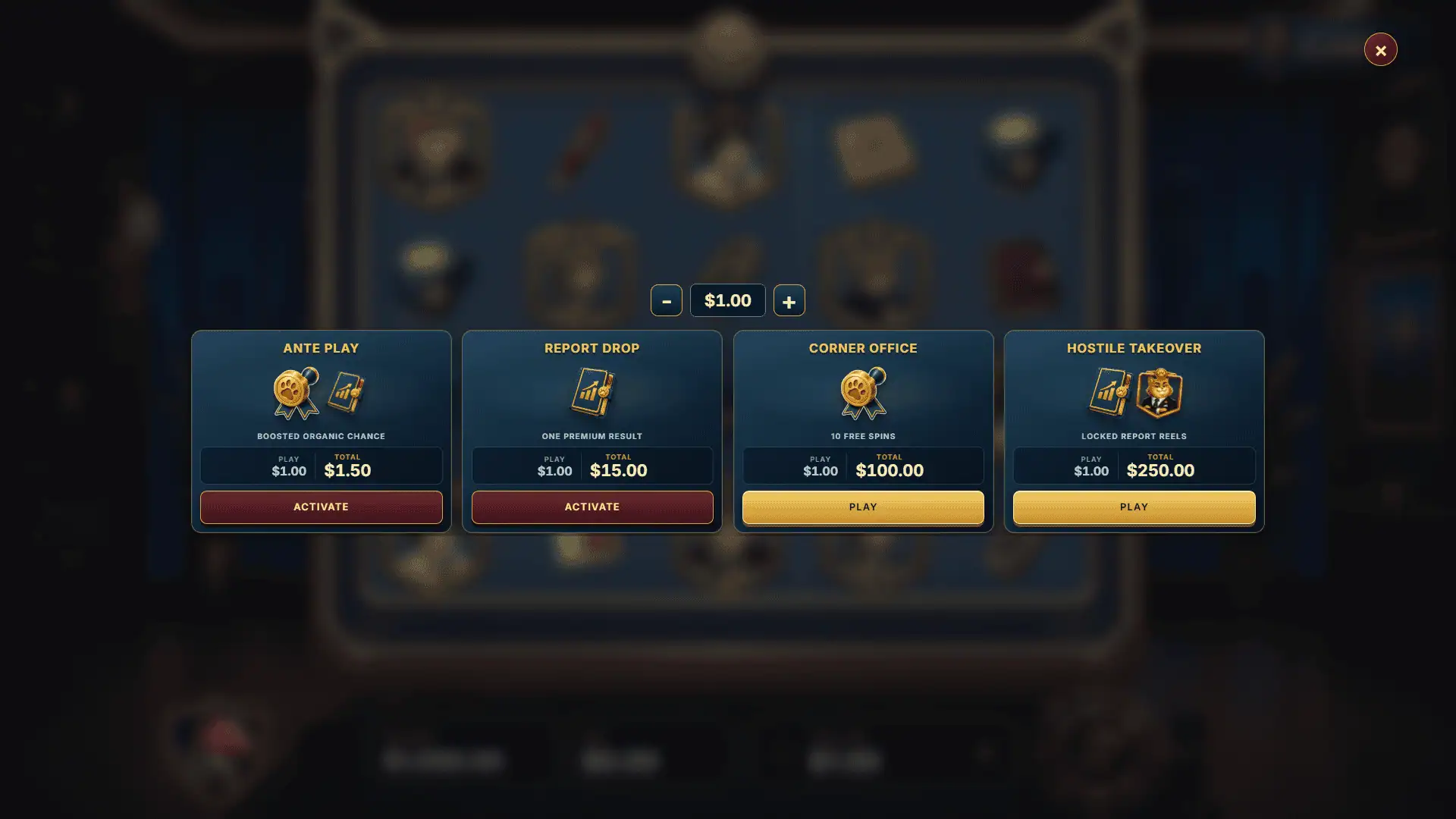 Corporate Claws bonus buy menu