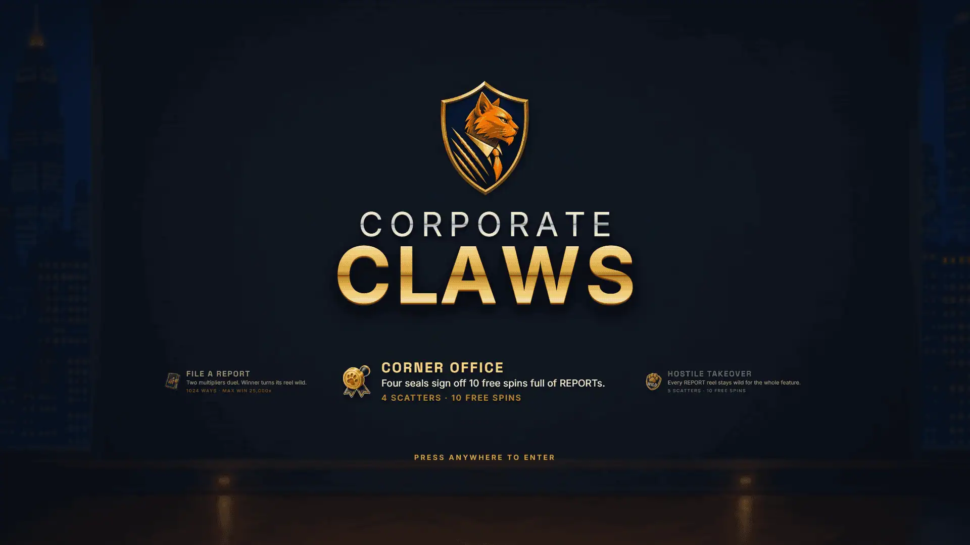 Corporate Claws slot intro screen