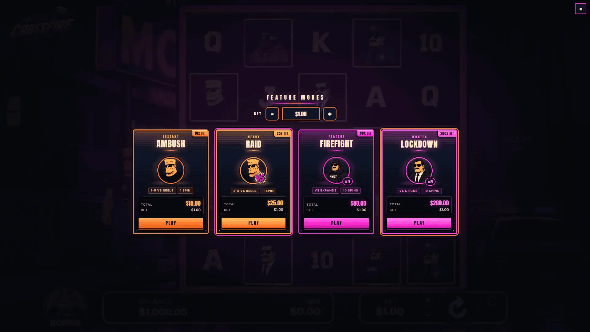 Miami Crossfire bonus buy menu