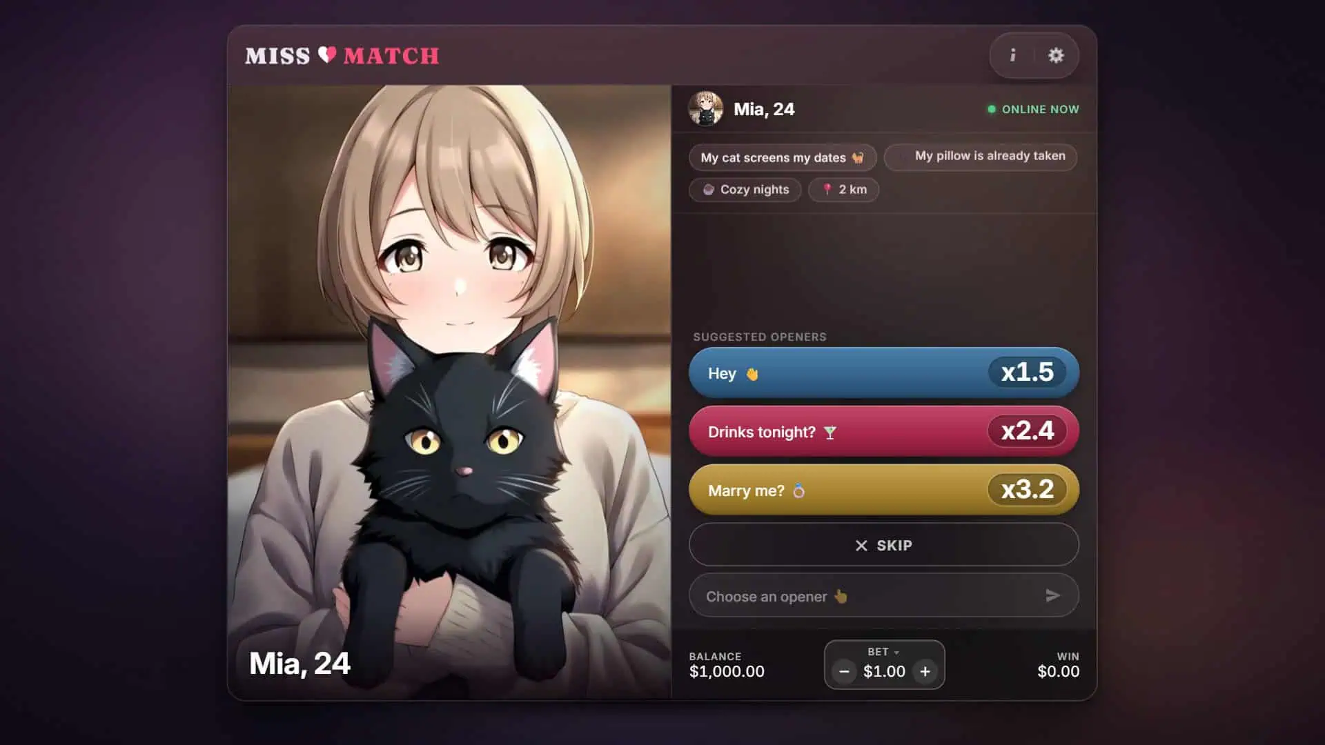 Miss Match slot gameplay reels