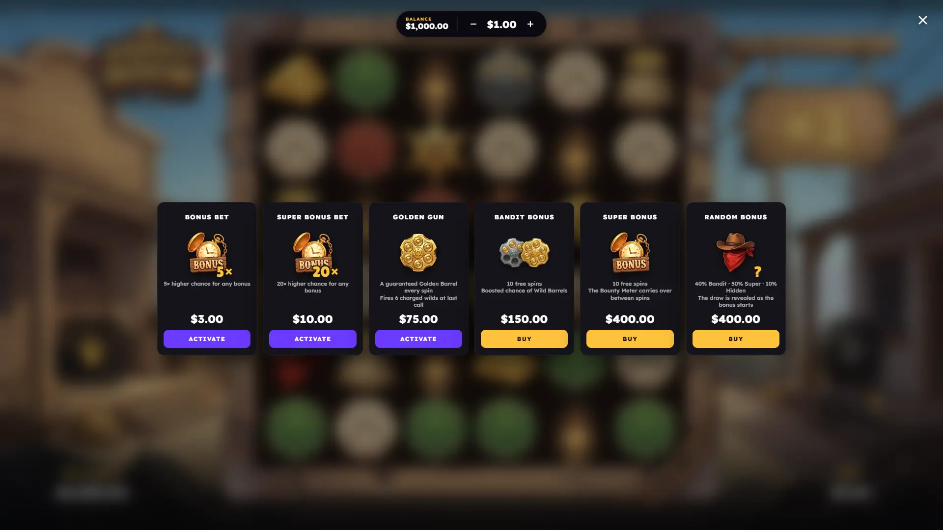 Bandit BOOM bonus buy menu