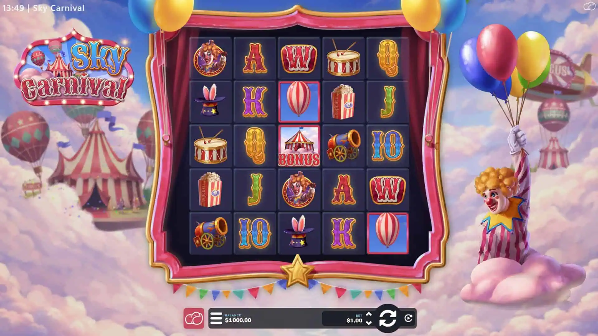 Sky Carnival slot gameplay reels