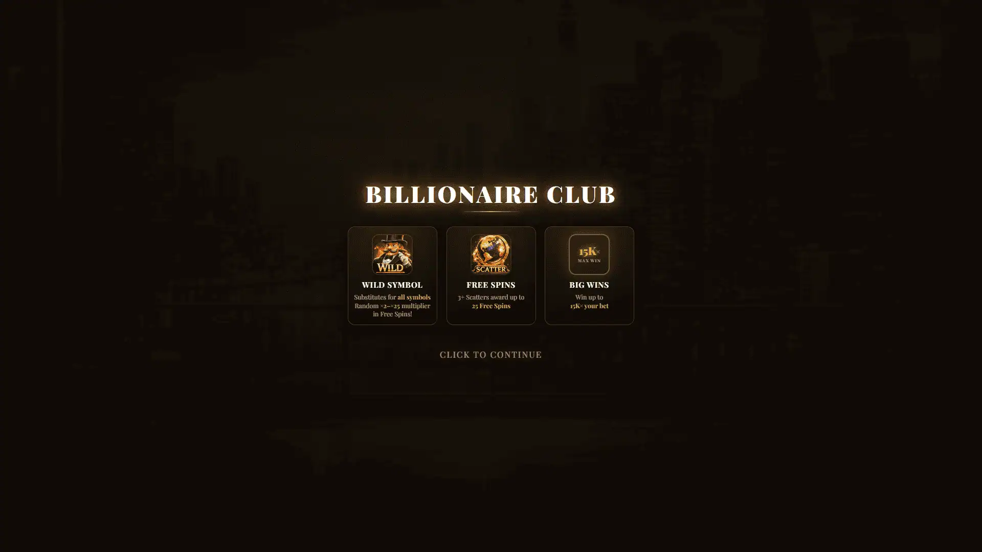 Billionaire Club slot intro screen