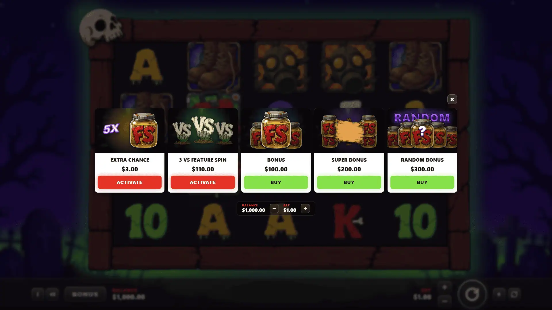 Graveyard INC. bonus buy menu
