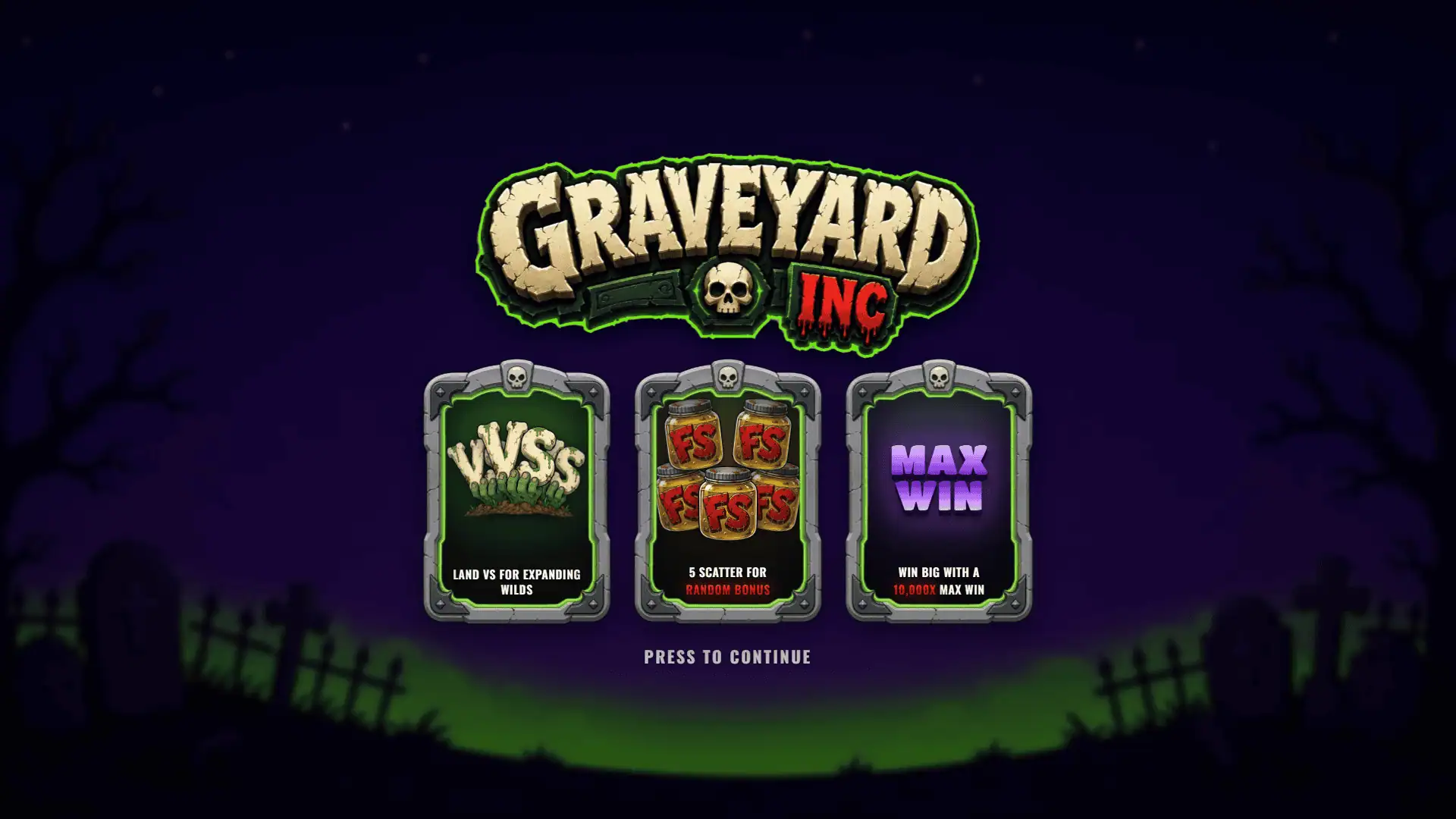 Graveyard INC. slot intro screen