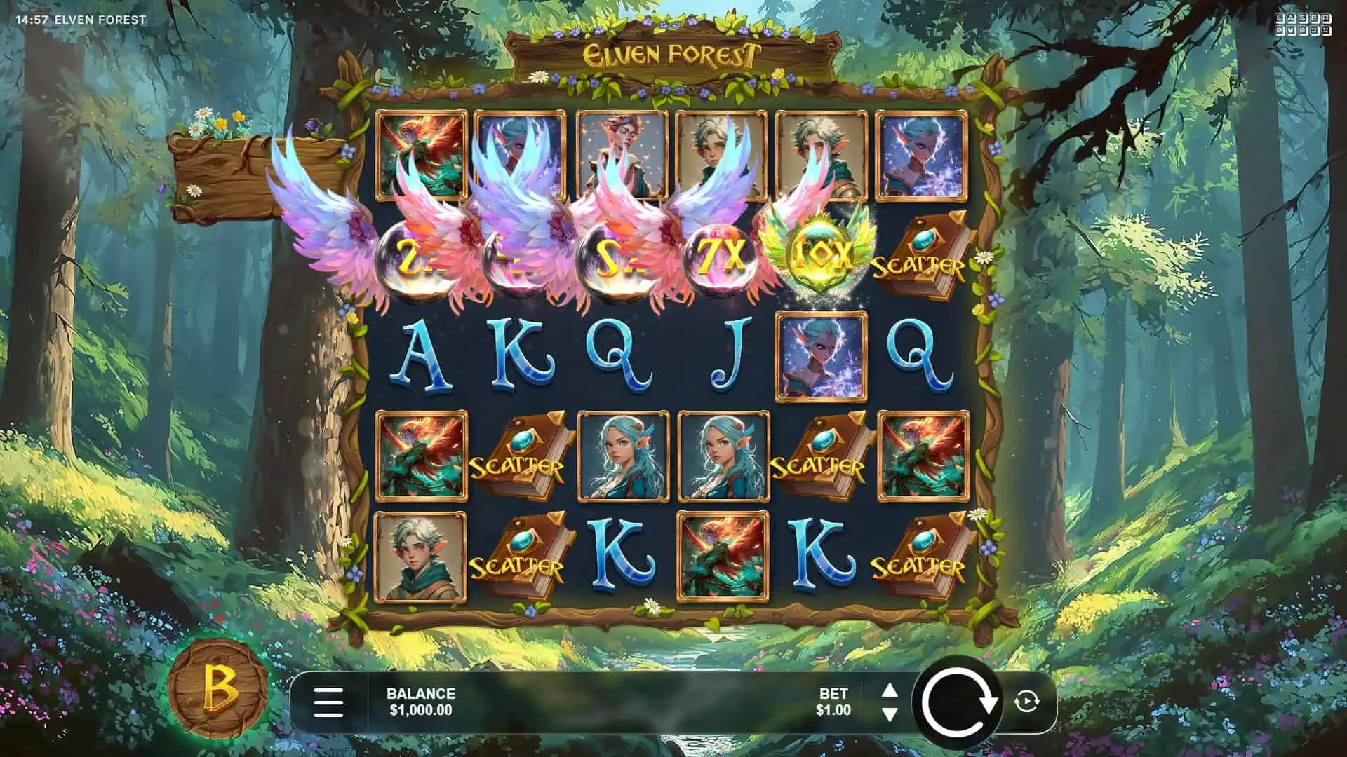 Elven Forest slot gameplay reels