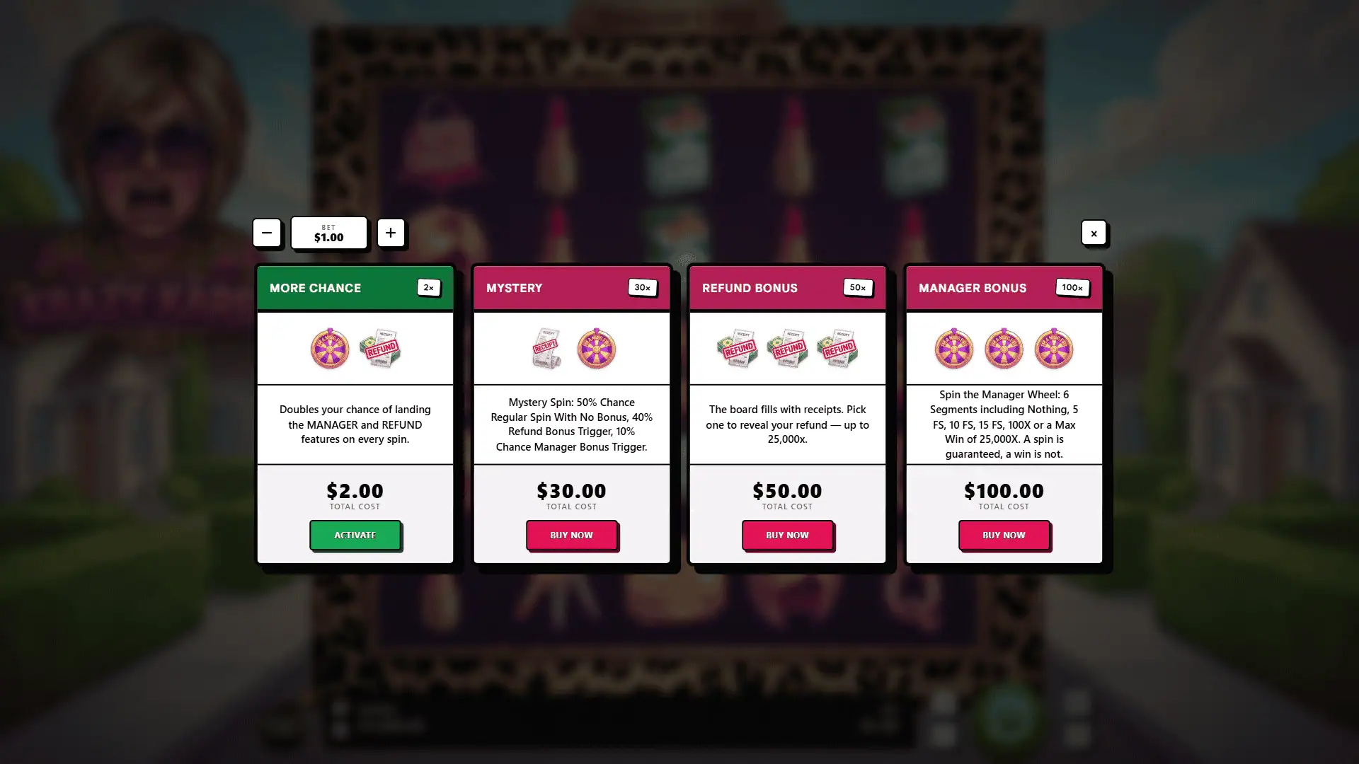 Krazy Karen bonus buy menu