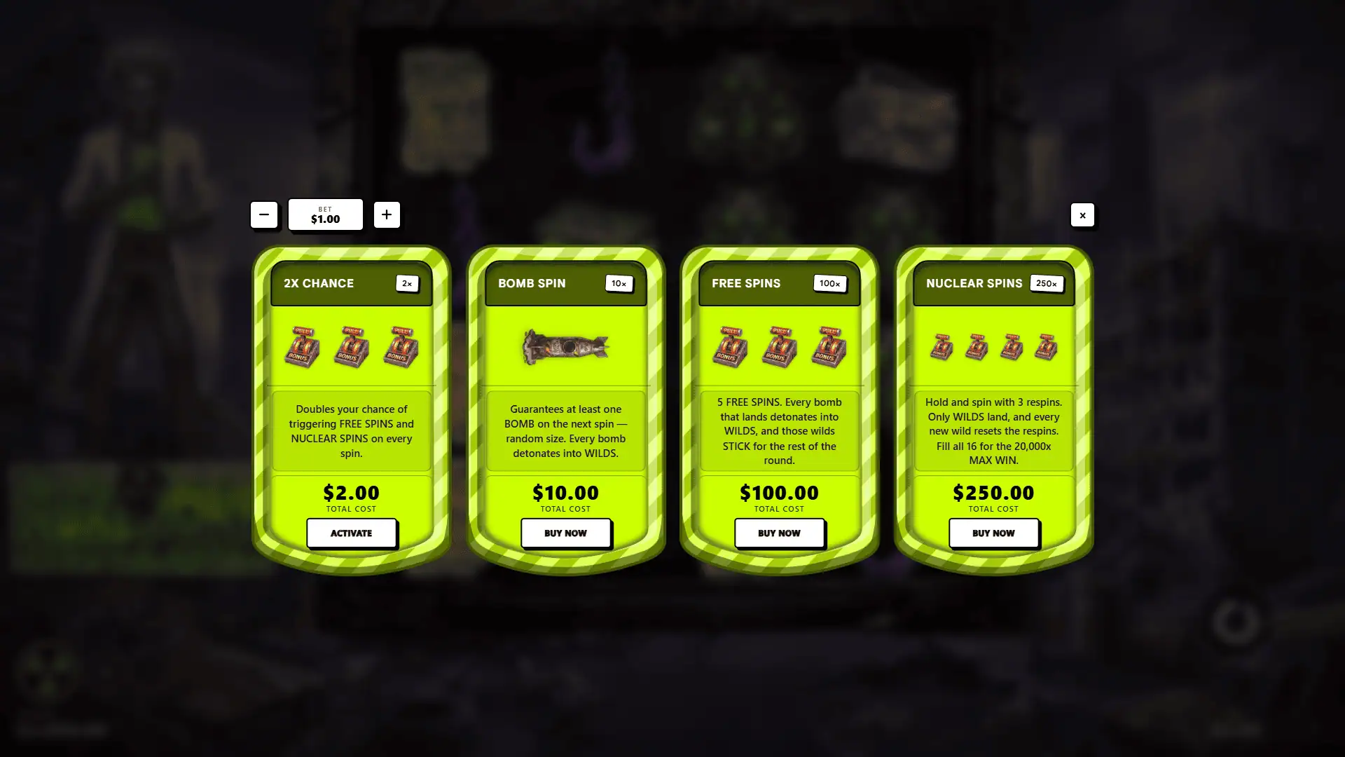 Nuke Zone bonus buy menu