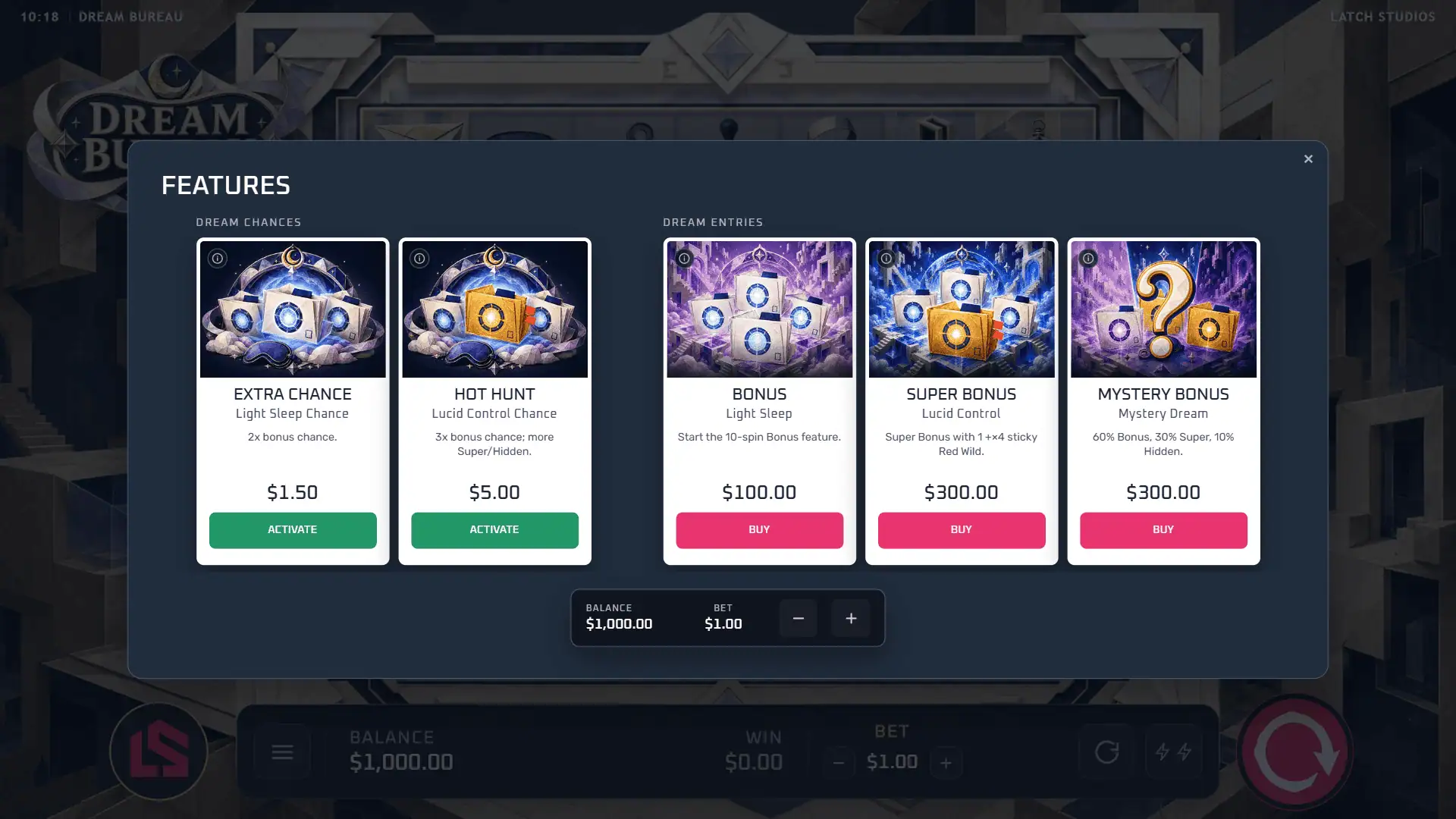 Dream Bureau bonus buy menu