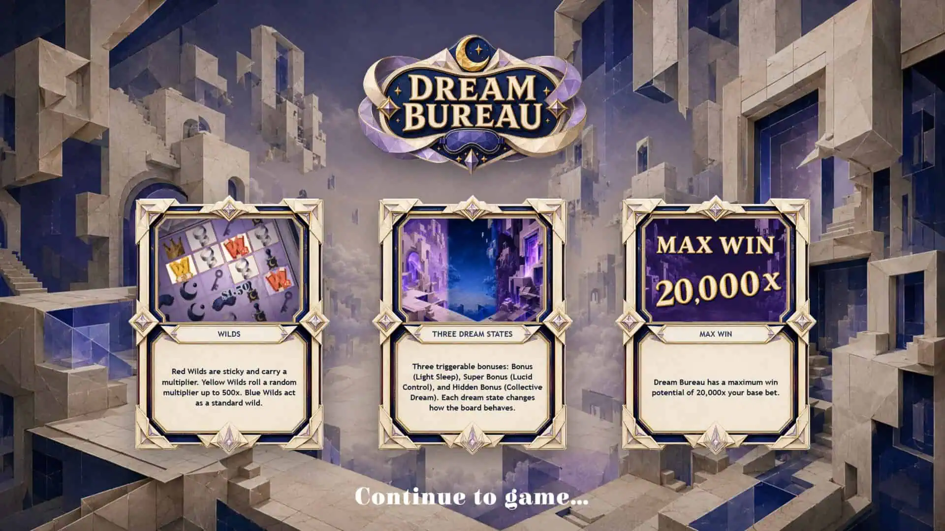 Dream Bureau slot intro screen