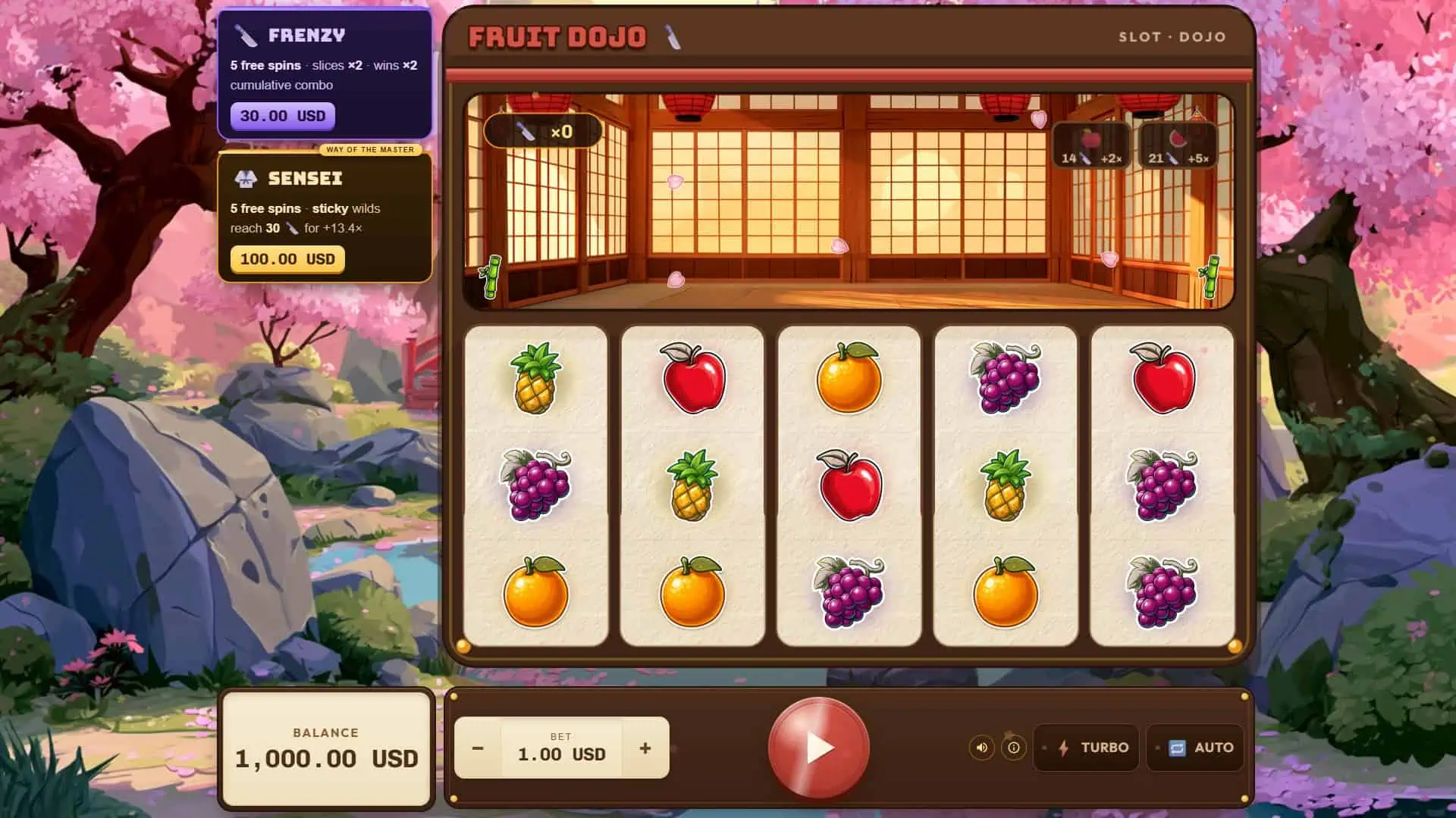Fruit Dojo slot gameplay reels