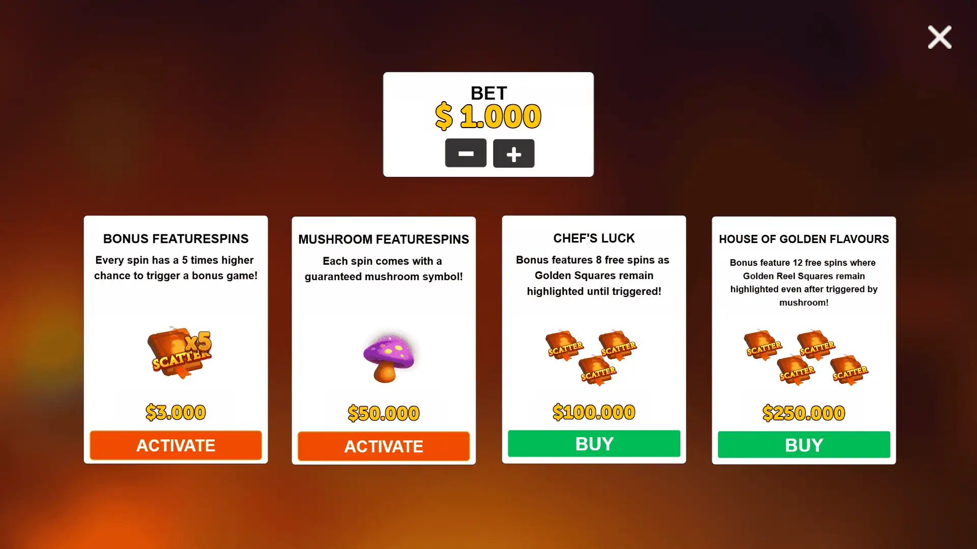 Dragon Chef bonus buy menu