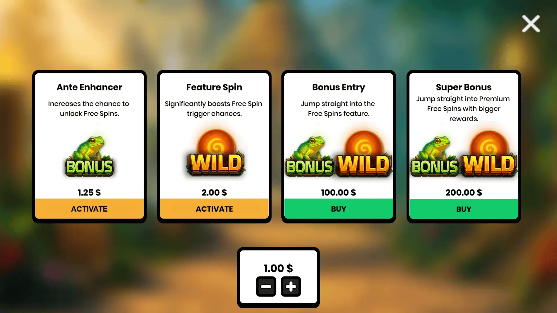 Sun Tomb bonus buy menu