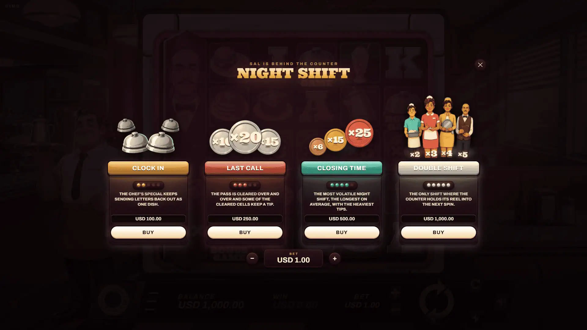 Double Shift bonus buy menu