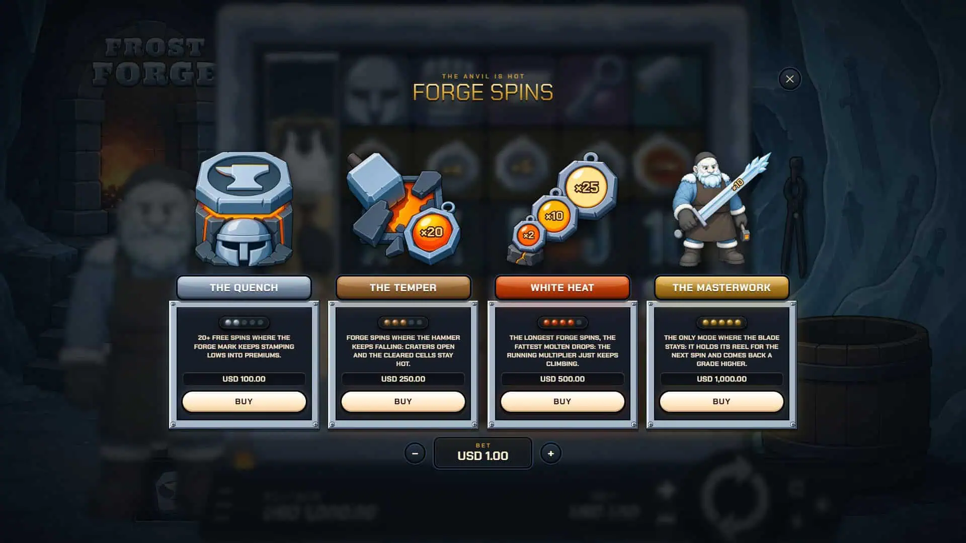 Frost Forge bonus buy menu