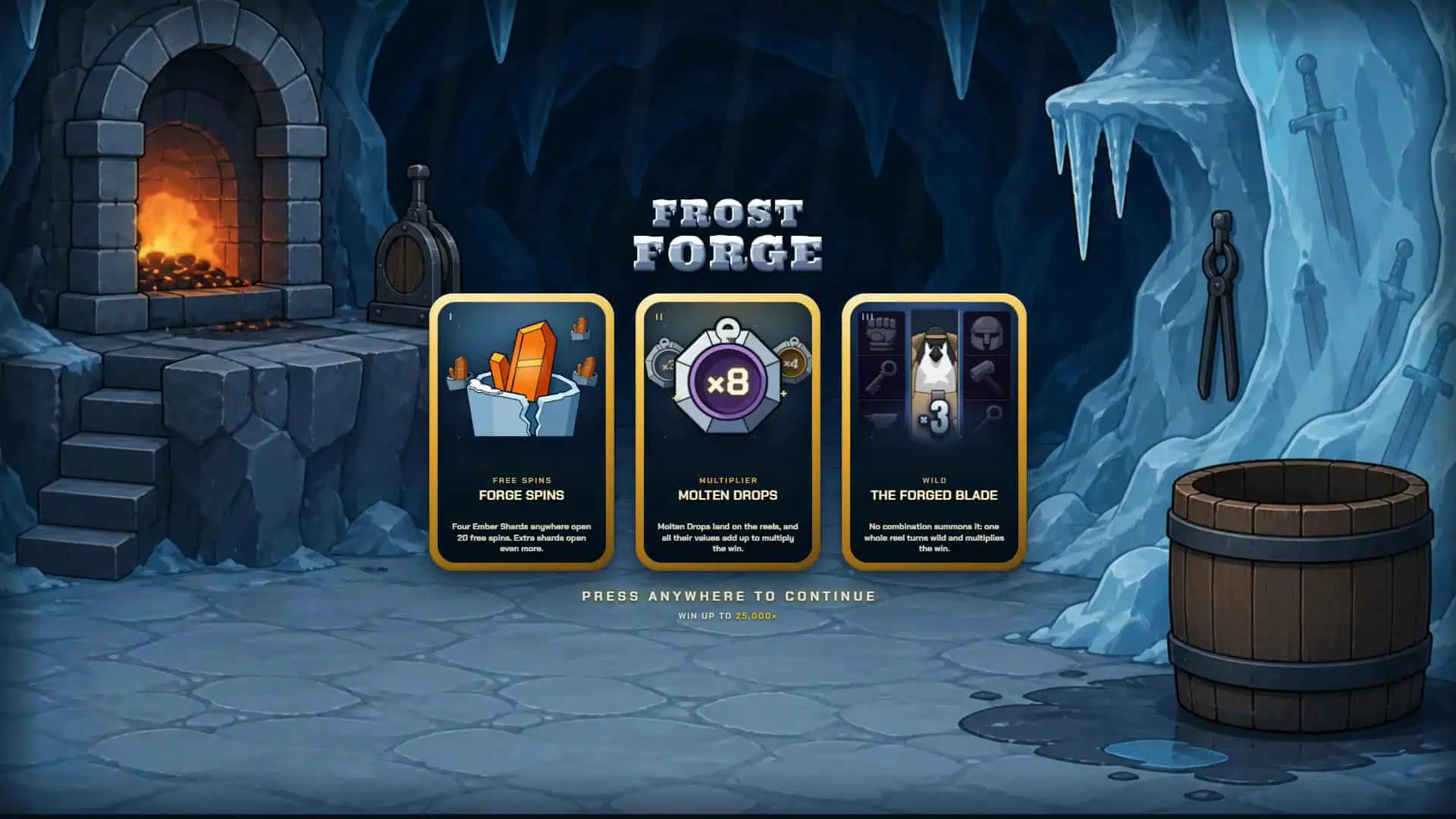 Frost Forge slot intro screen