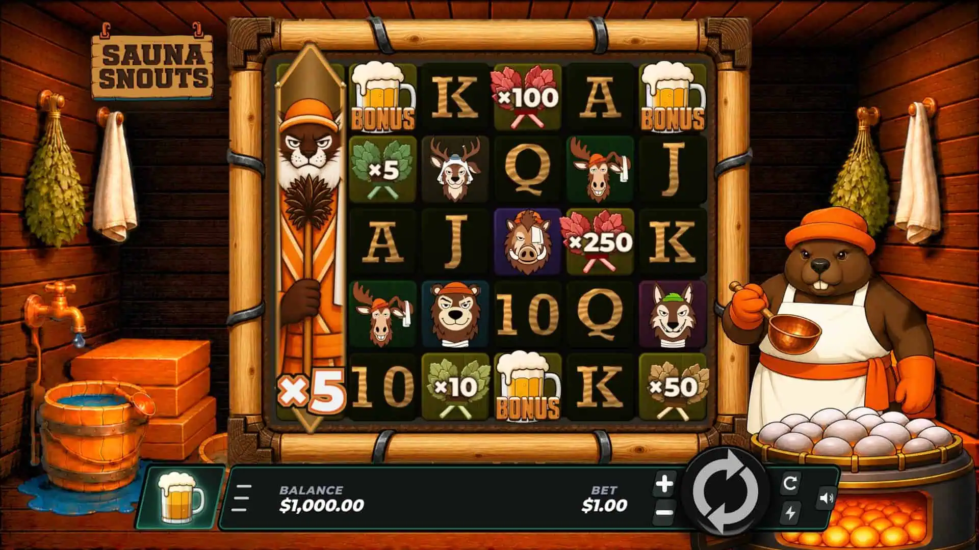 Sauna Snouts slot gameplay reels