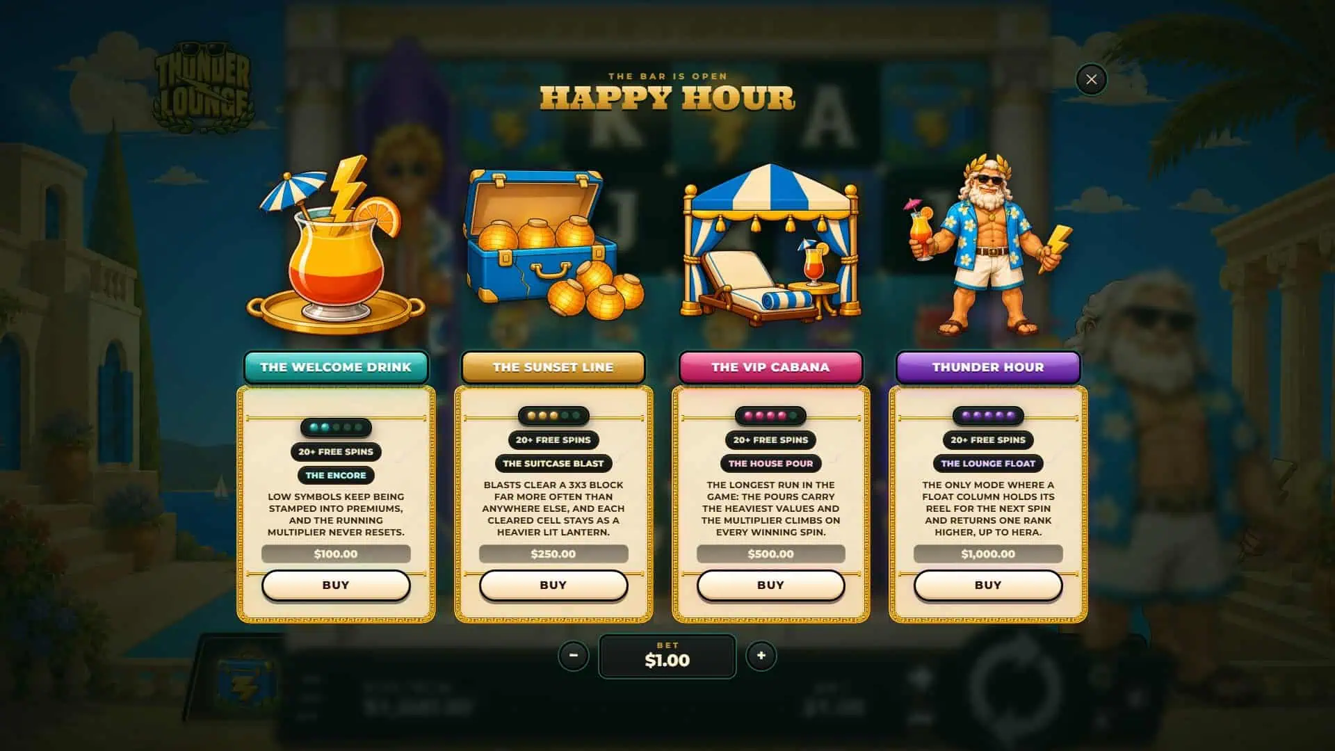 Thunder Lounge bonus buy menu