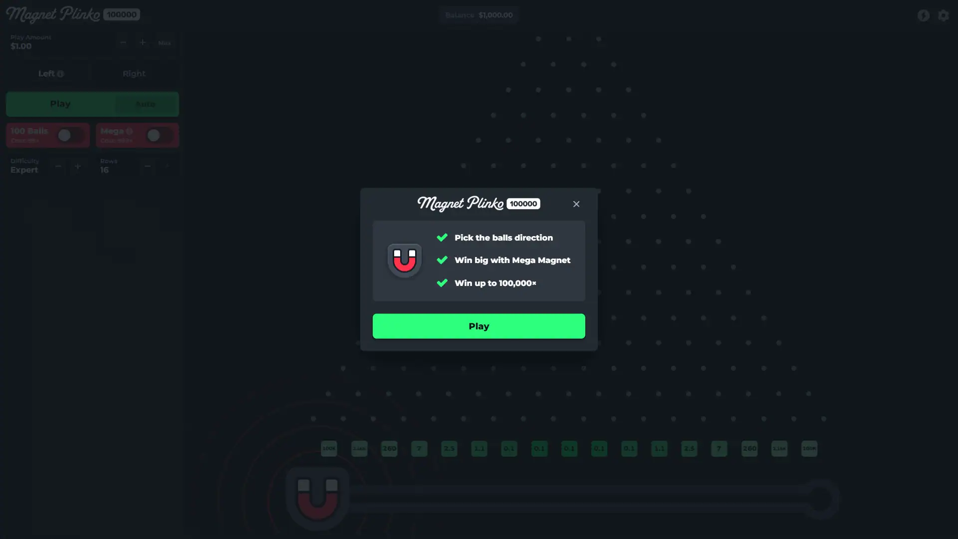 Magnet Plinko 100000 slot intro screen