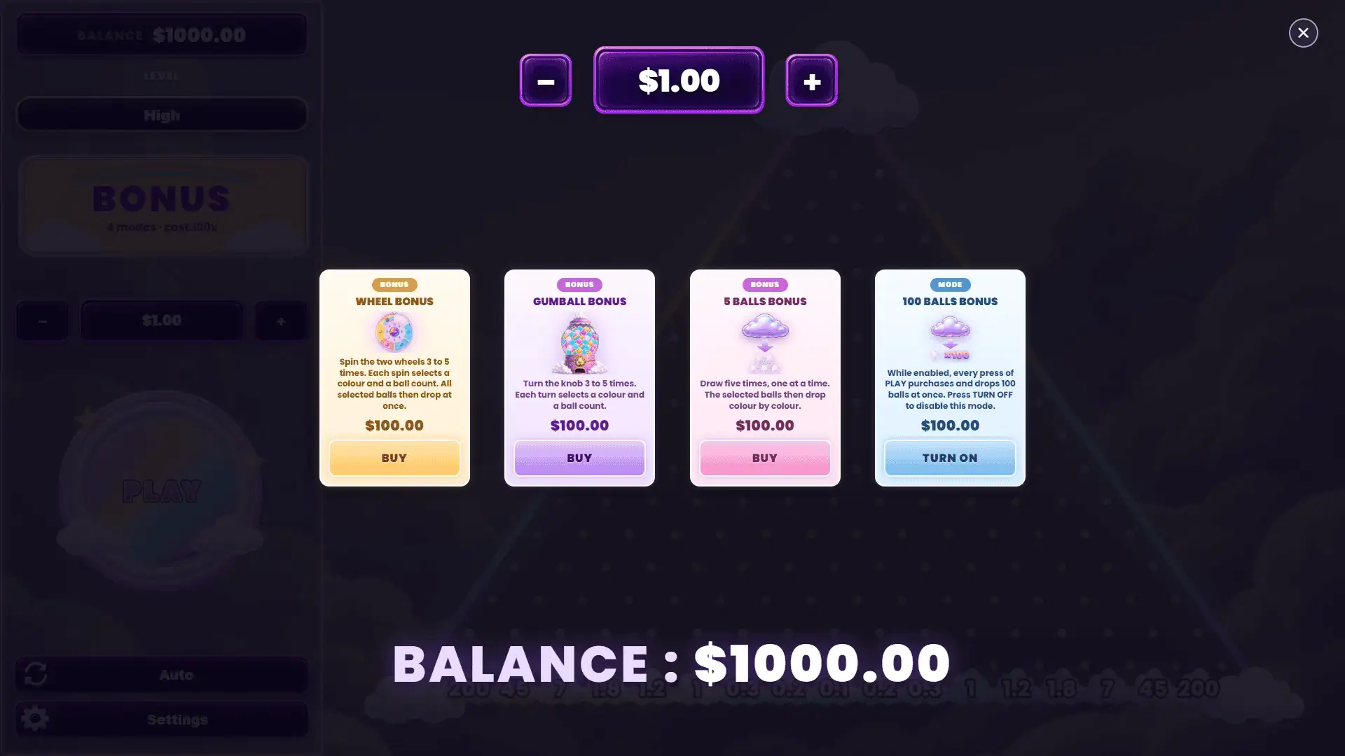 Color Plinko bonus buy menu