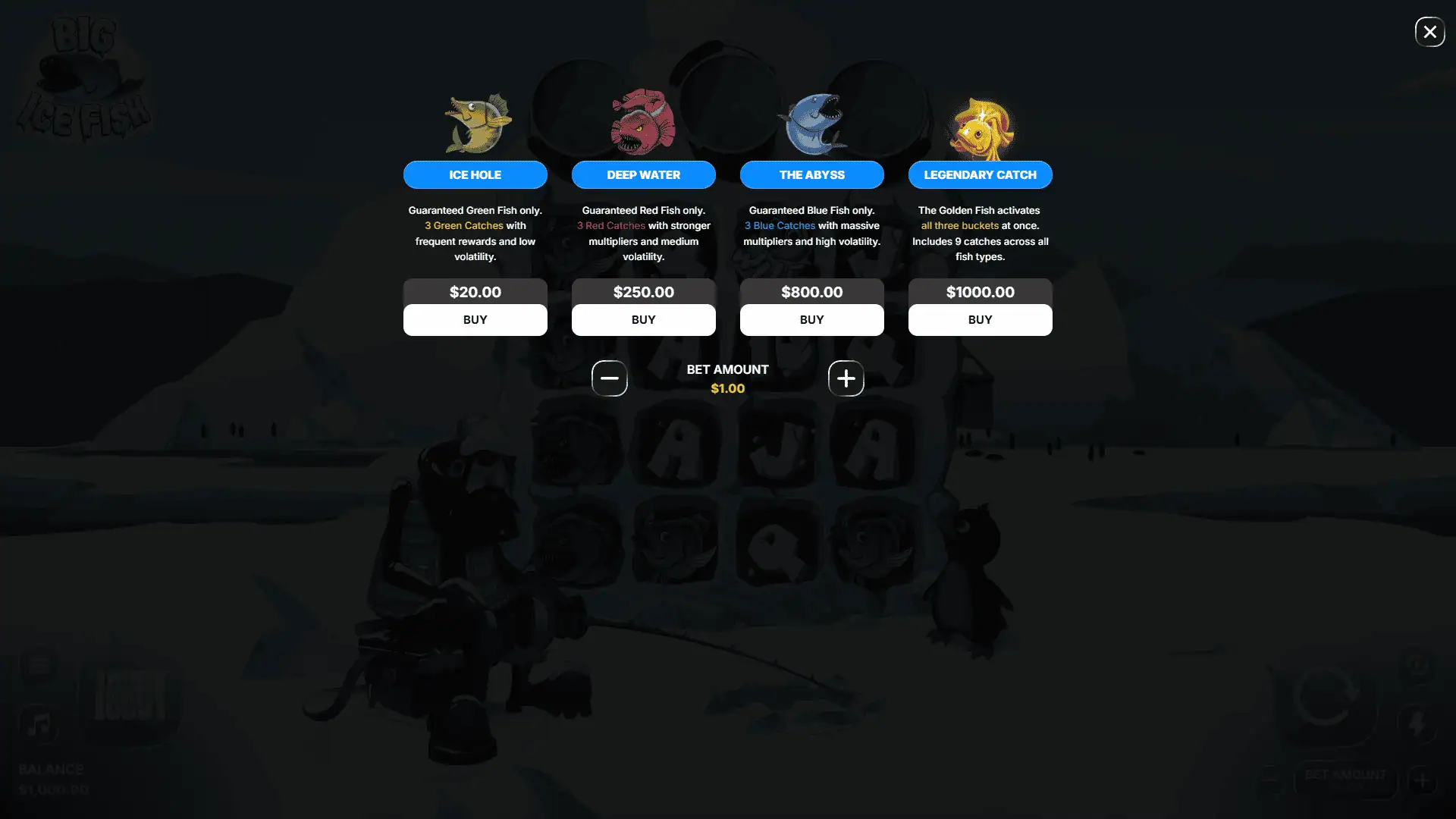 Big Ice Fish bonus buy menu