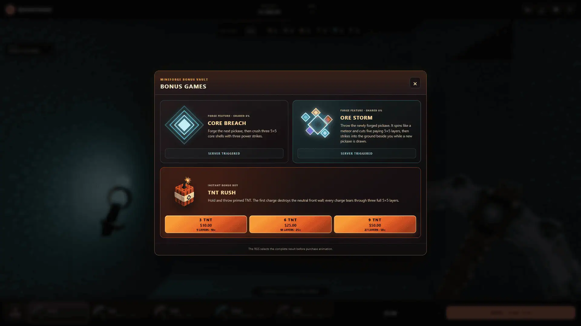 MineForge bonus buy menu