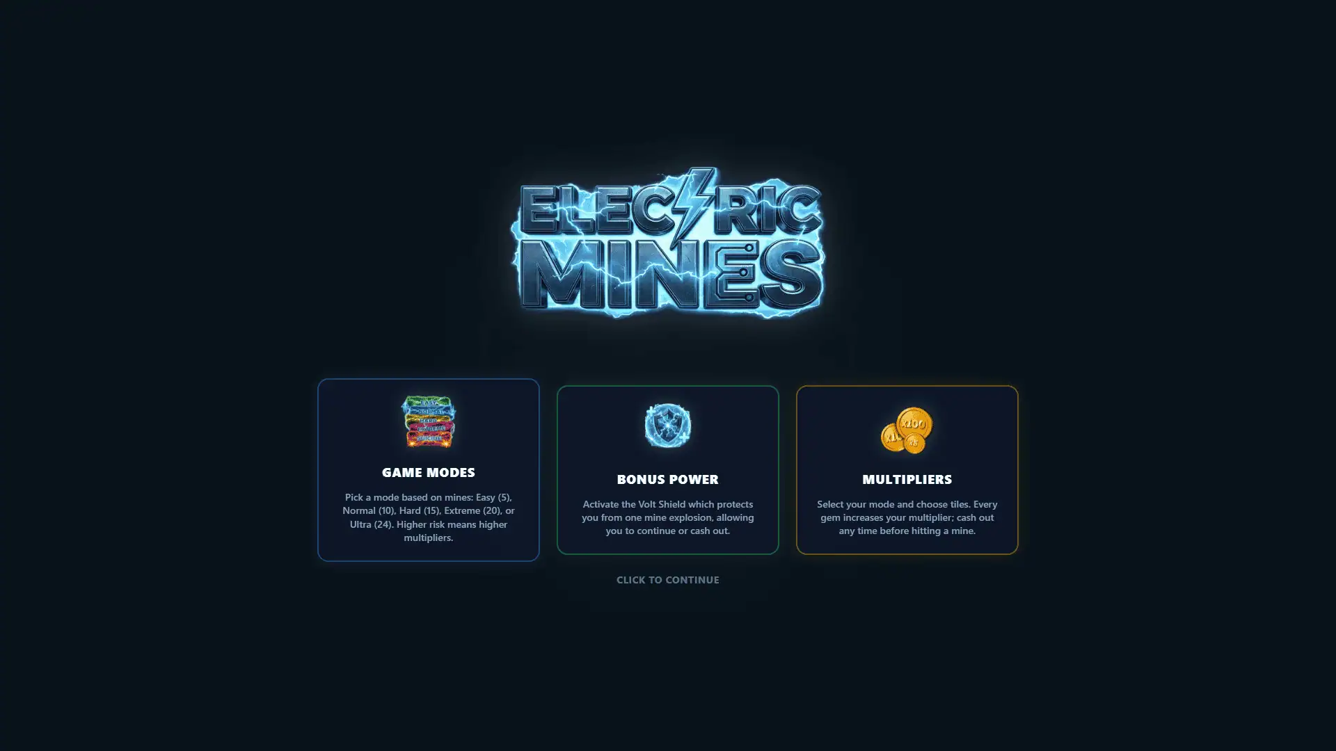 Electric Mines slot intro screen
