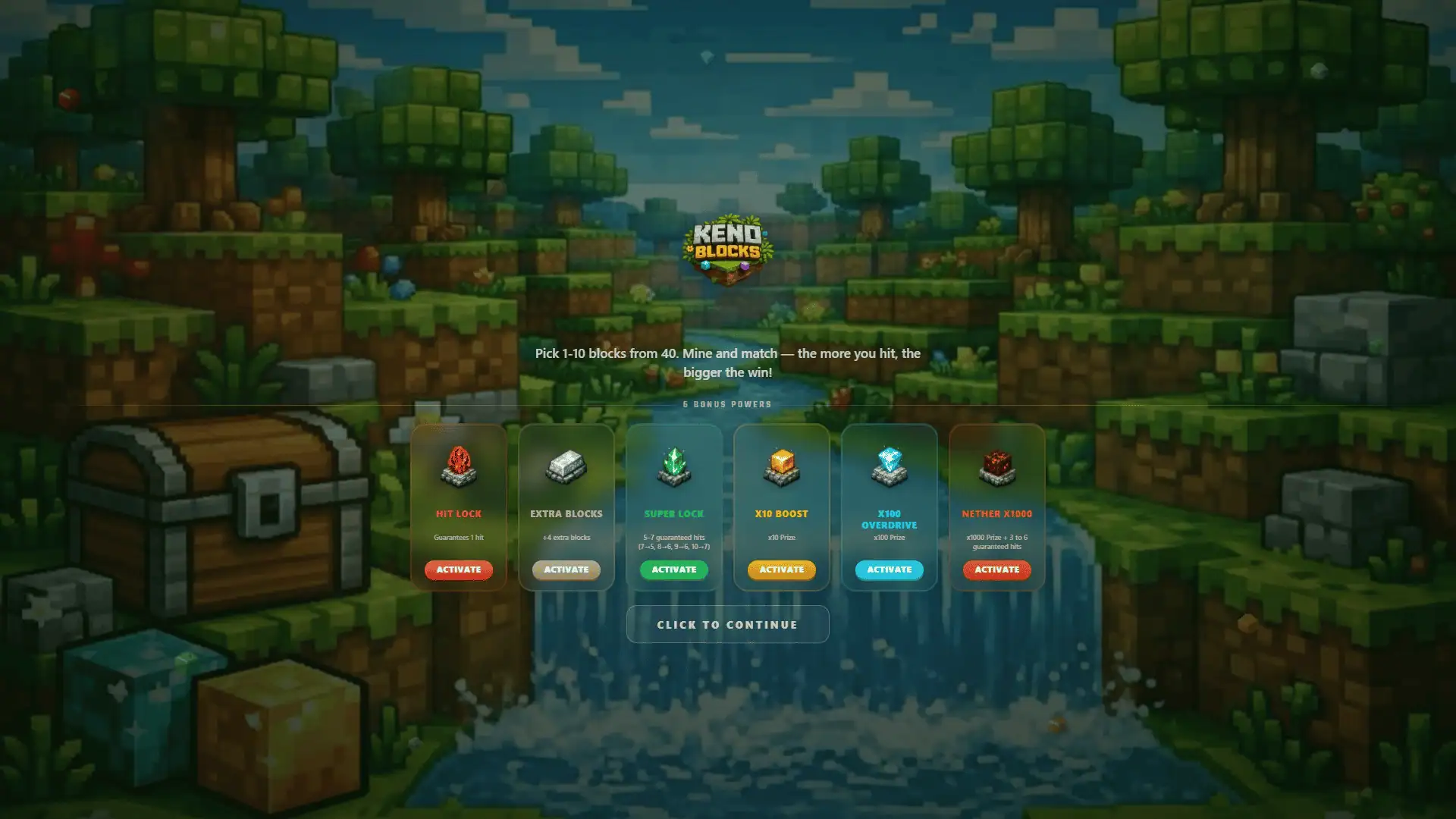 Keno Blocks slot intro screen