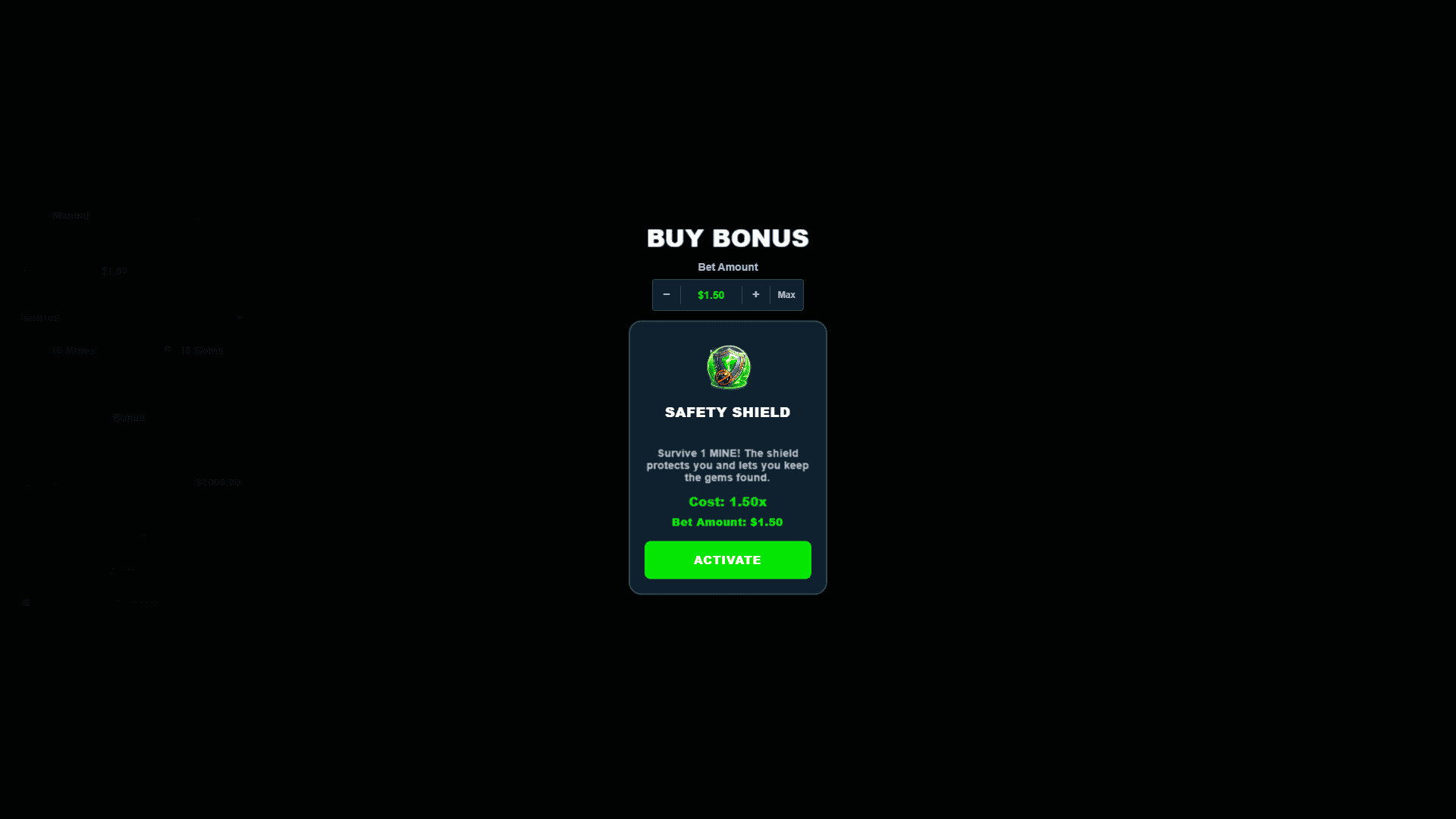 Mines Go bonus buy menu