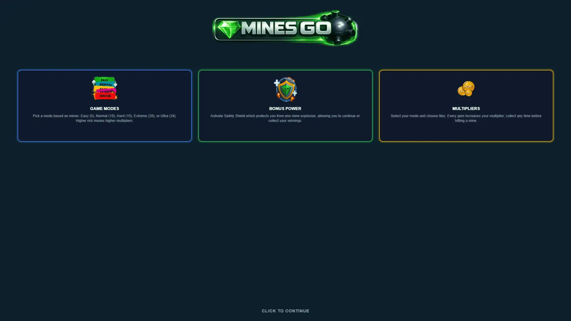Mines Go slot intro screen
