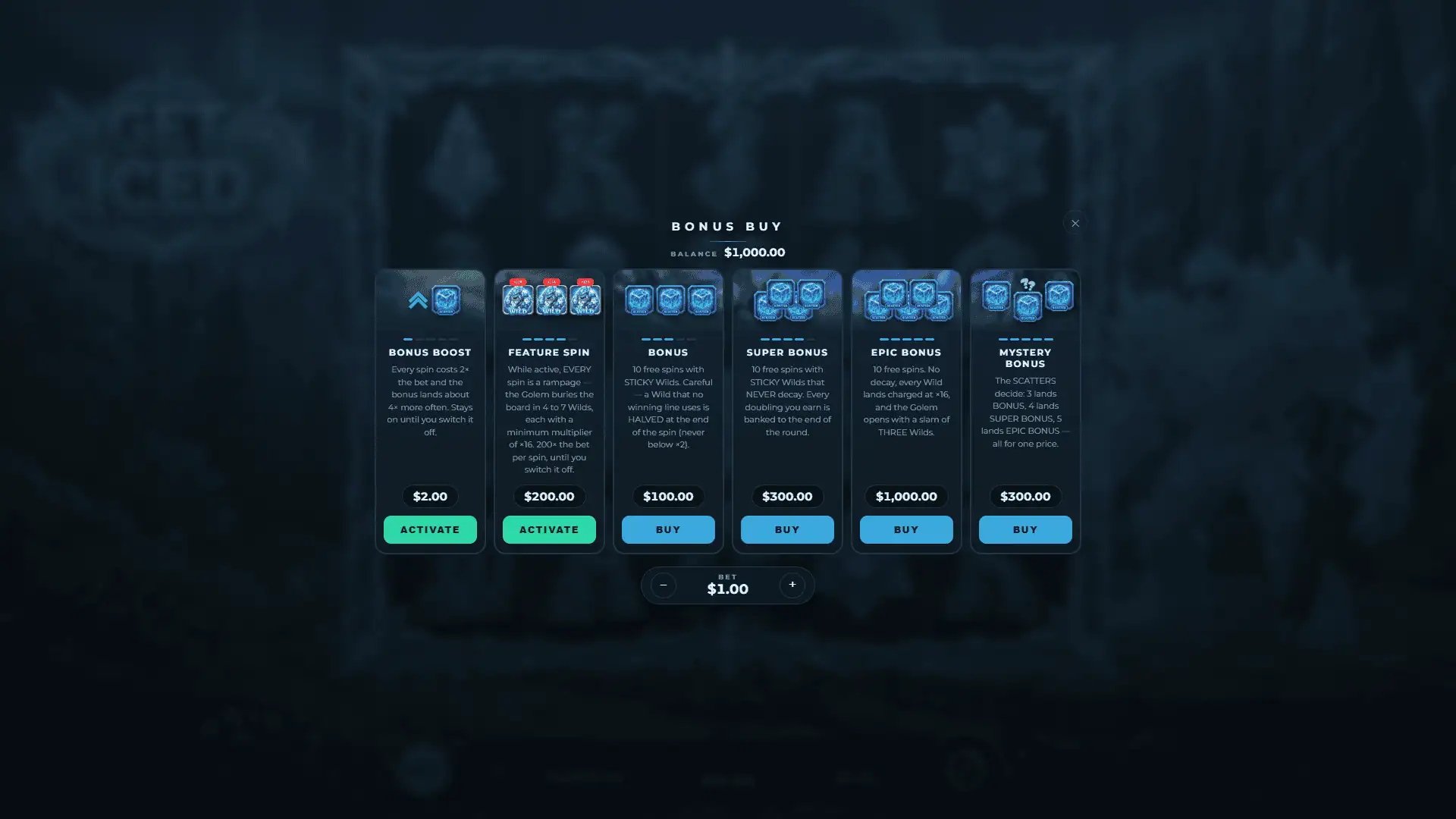 Get Iced bonus buy menu