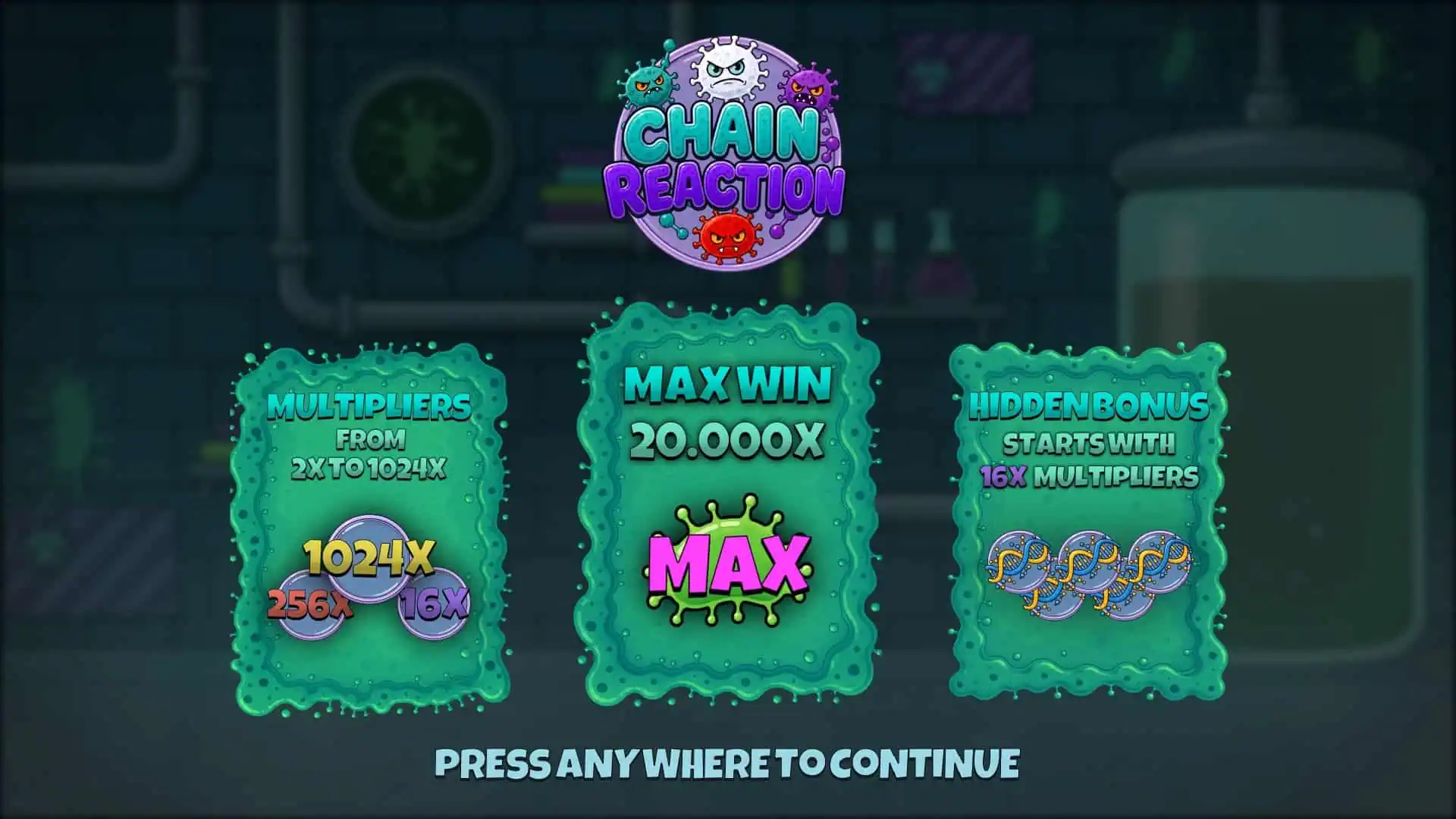 Chain Reaction slot intro screen