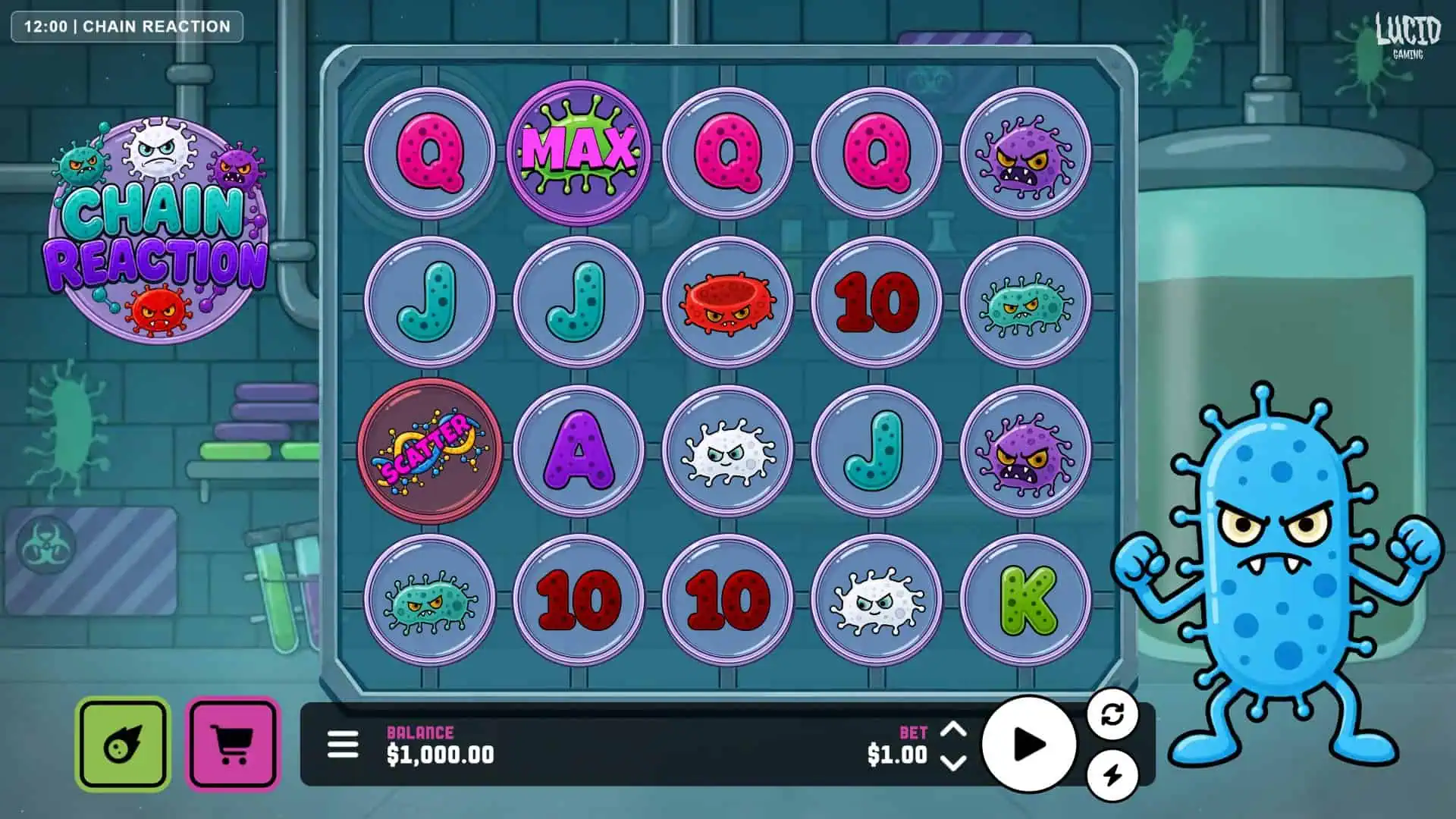 Chain Reaction slot gameplay reels