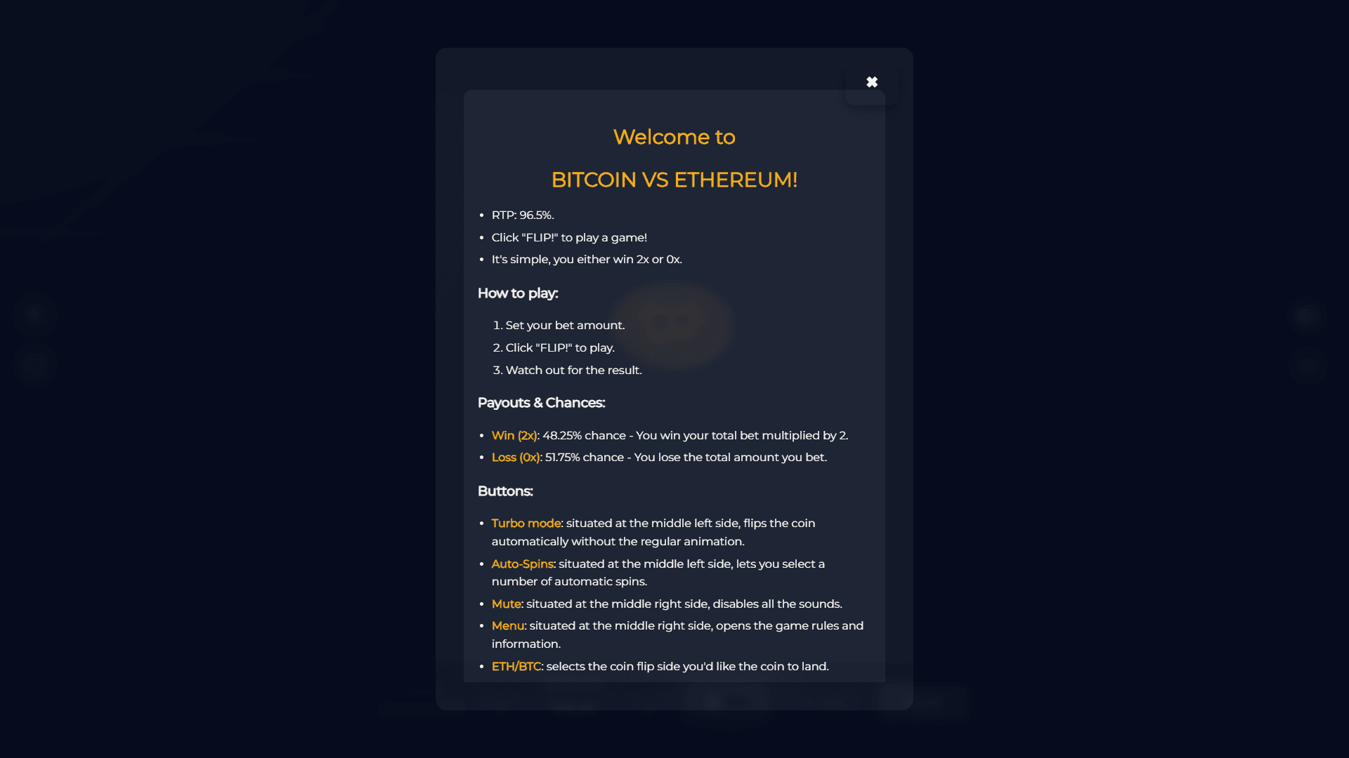 Bitcoin VS Ethereum bonus buy menu
