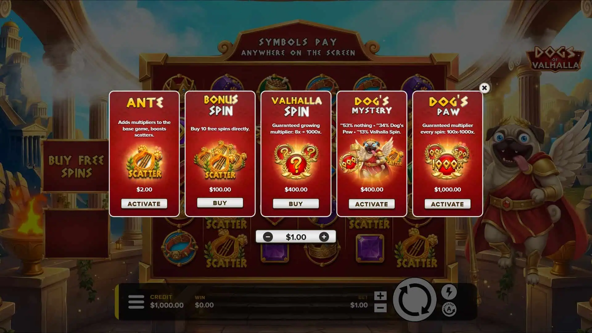 Dogs of Valhalla bonus buy menu