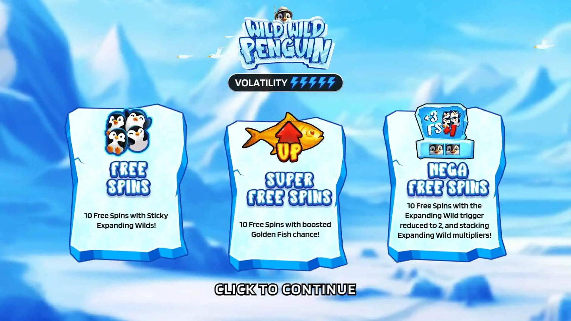 Wild Wild Penguin slot intro screen