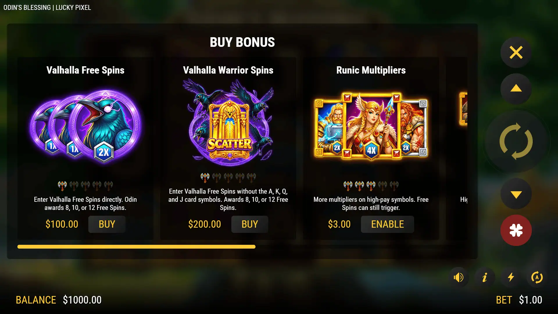 Odins Blessing bonus buy menu