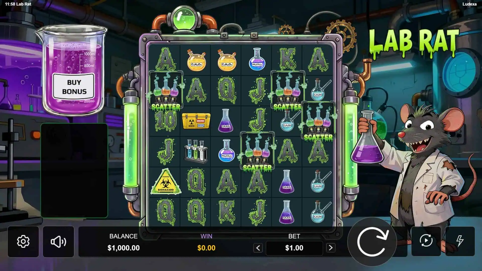 Lab Rat slot gameplay reels