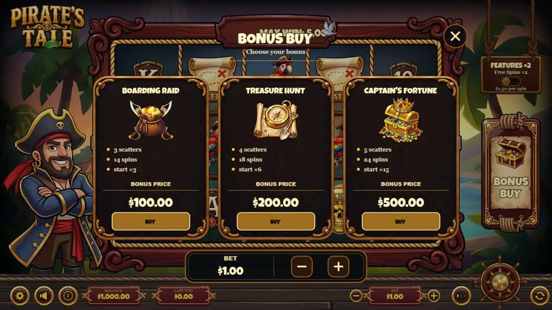 Pirates Tale bonus buy menu
