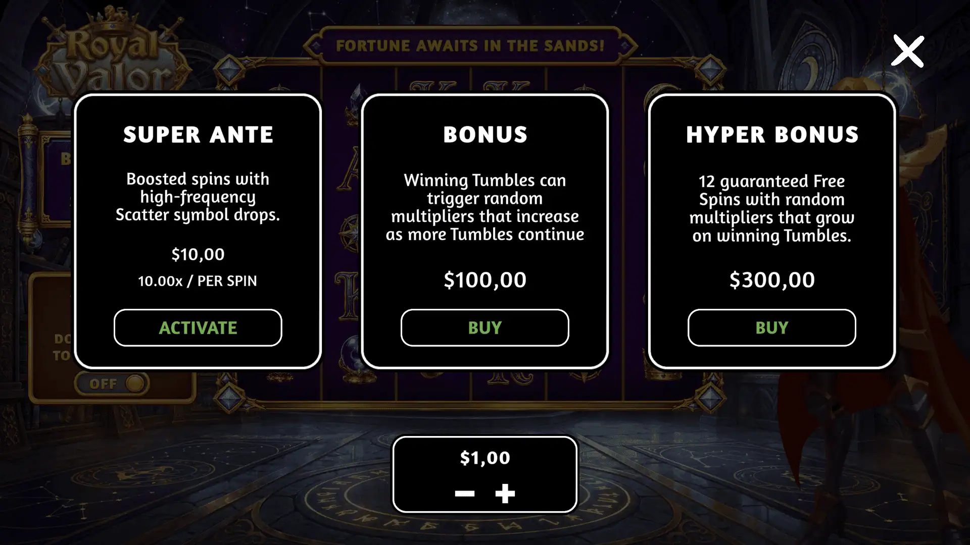 Royal Valor bonus buy menu