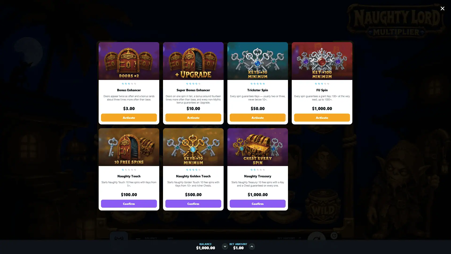 Naughty Lord Multiplier bonus buy menu