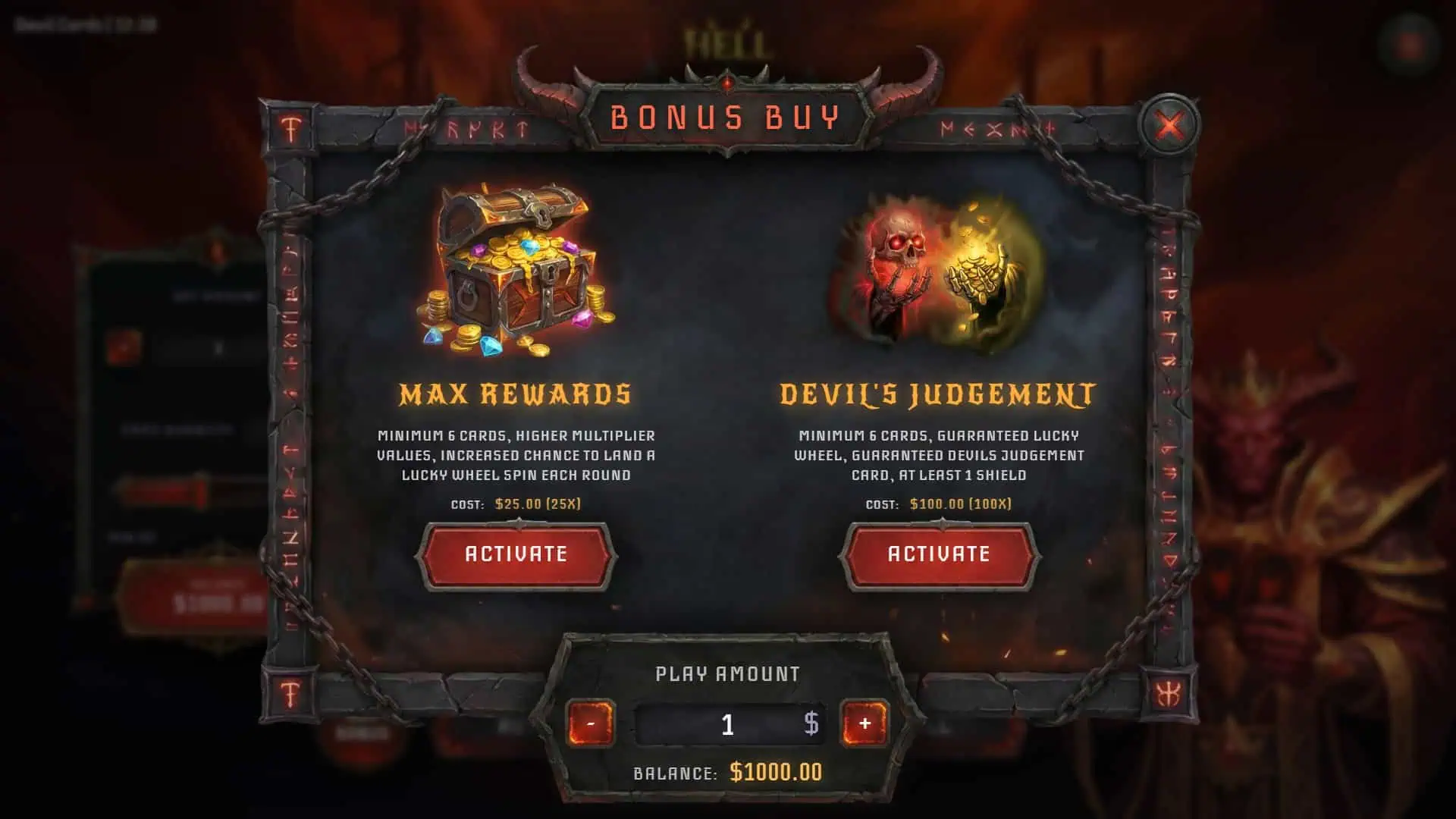 Devil Cards bonus buy menu