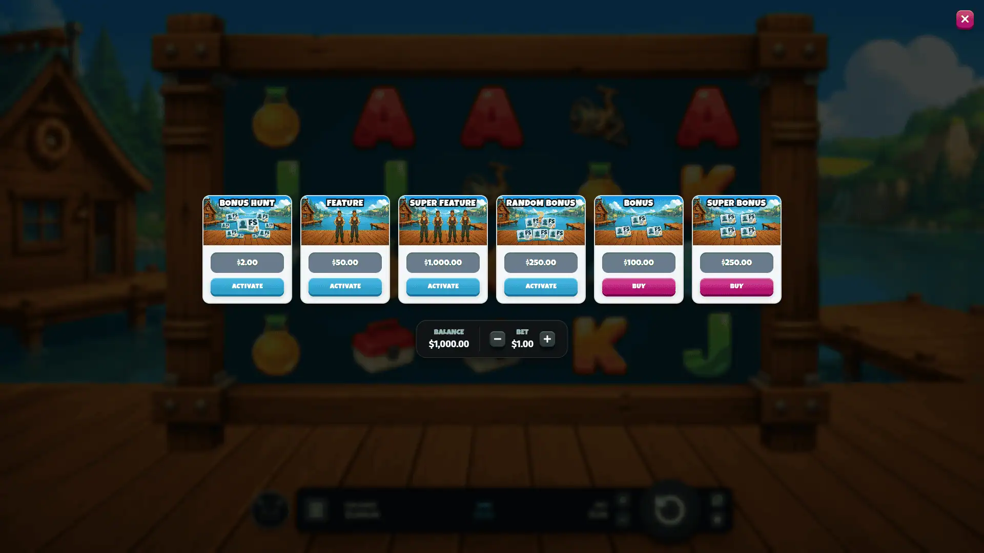 Wild Fishing bonus buy menu