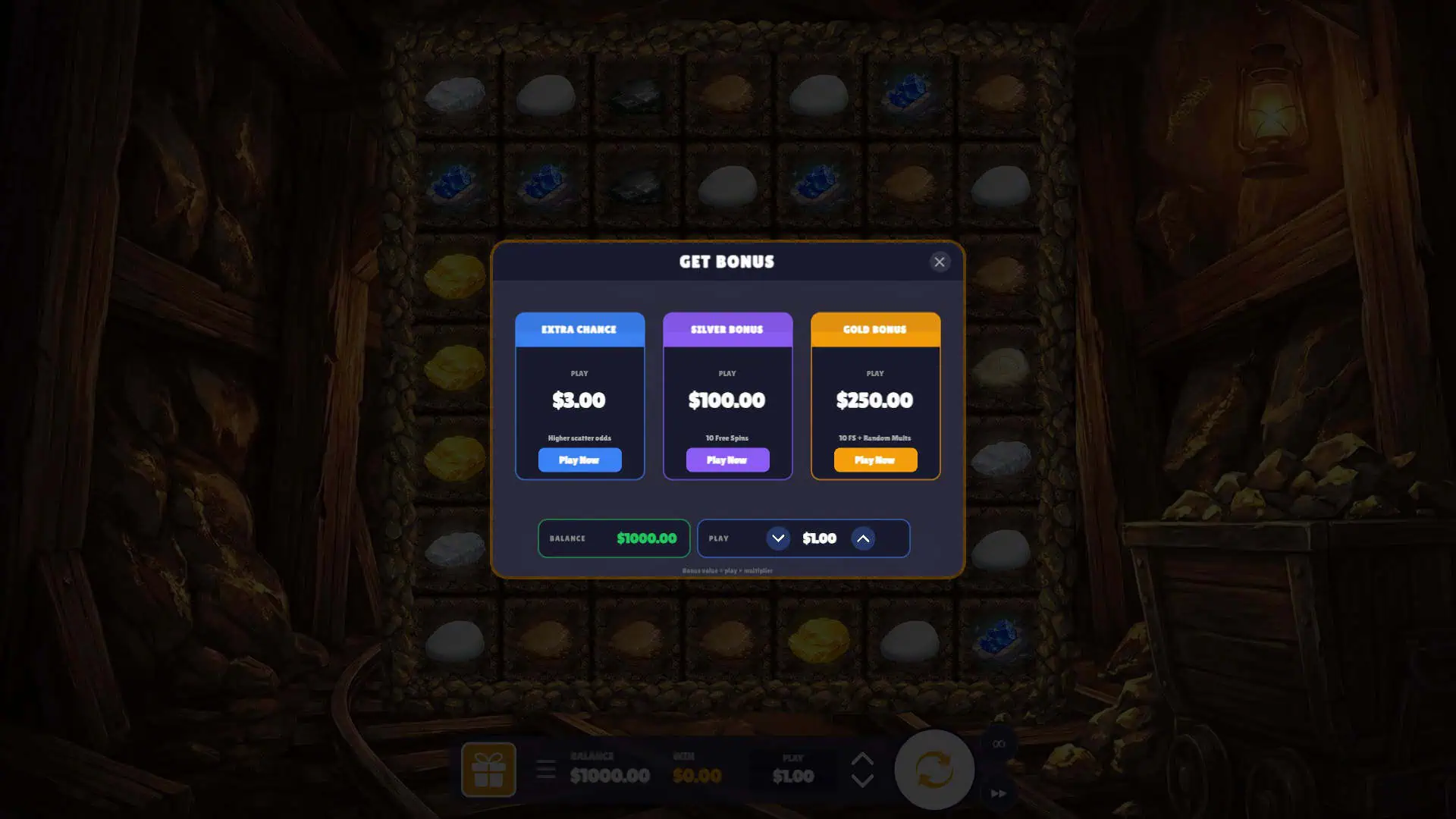 Gold Mine bonus buy menu