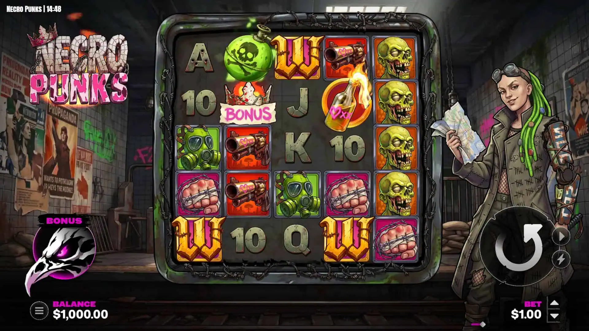 Necro Punks slot gameplay reels